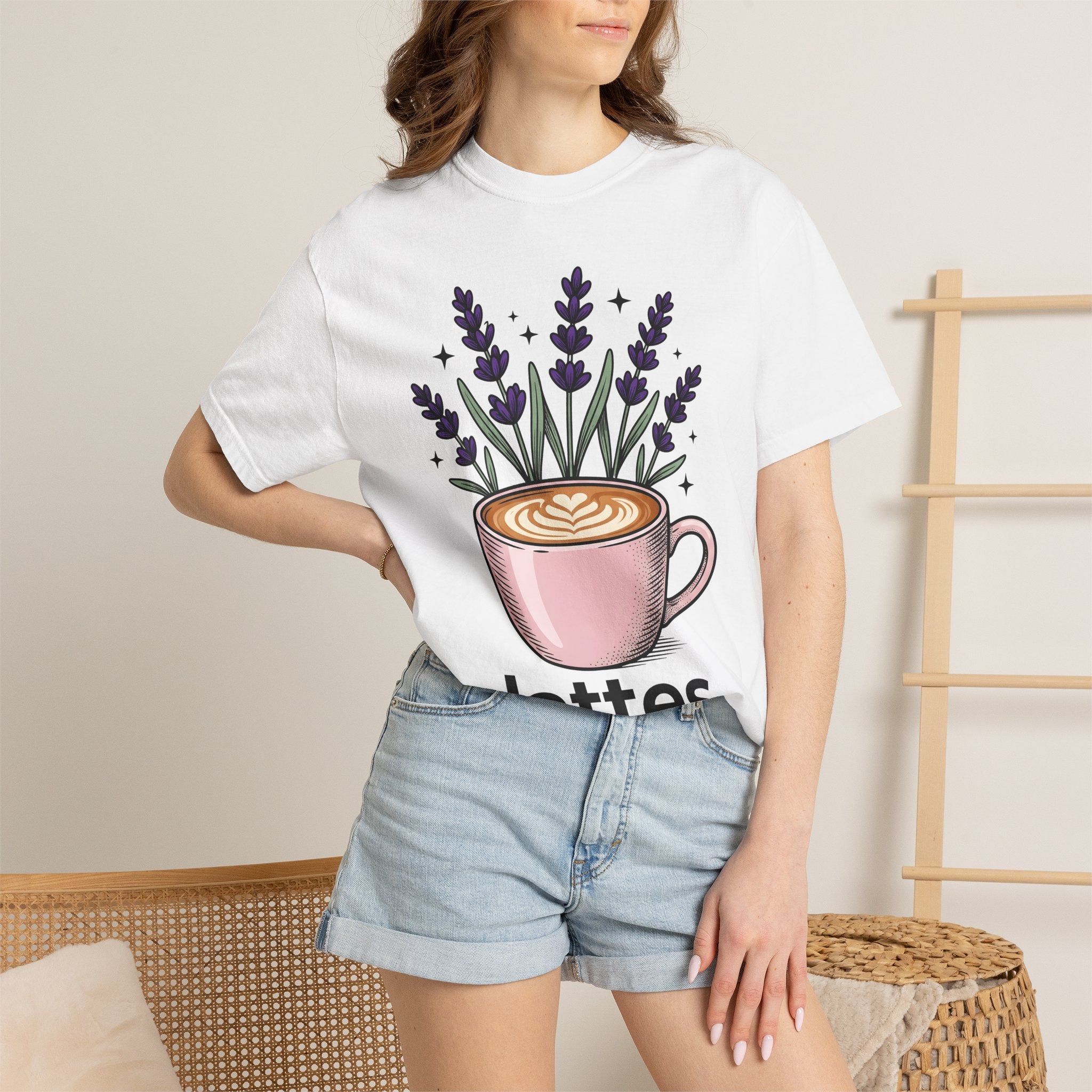 Espresso Cup Shirt Coffee Petals Gift Women Cartoon Tee Coffee Mug T-Shirt Coffee Fan Cartoony Tshirt Floral Graphic Hand Drawn Lavender