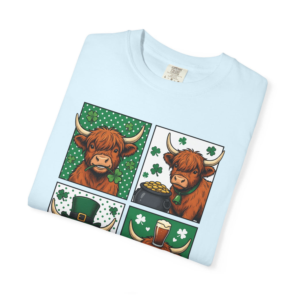 Highland Cow Shirt St Patrick's Day Animal Gift Women Cartoon Tee Cow T-Shirt St Patricks Fan Toon Tshirt Creature Graphic Vintage Shamrock