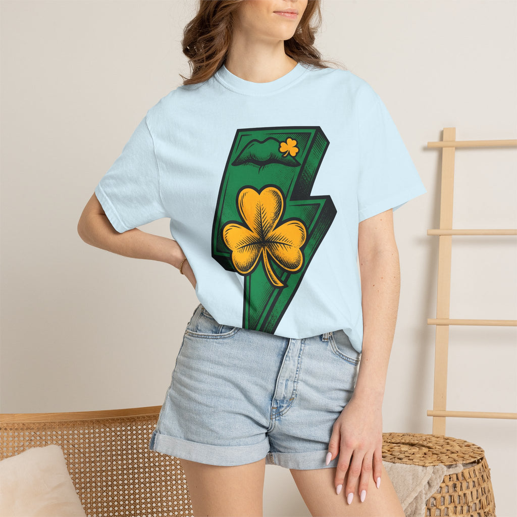 Shamrock Lightning Bolt Shirt St Patrick's Day Holiday Gift Women Bold Graphic Tee Shamrock T-Shirt Patrick Fan Graphic Design Illustration