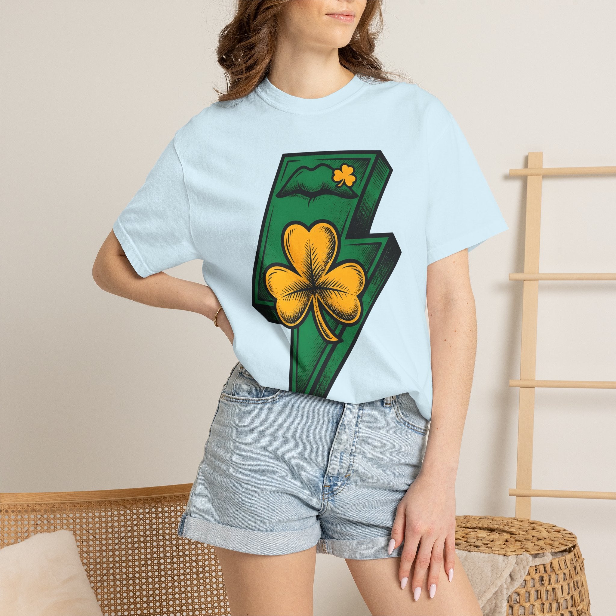 Shamrock Lightning Bolt Shirt St Patrick's Day Holiday Gift Women Bold Graphic Tee Shamrock T-Shirt Patrick Fan Graphic Design Illustration