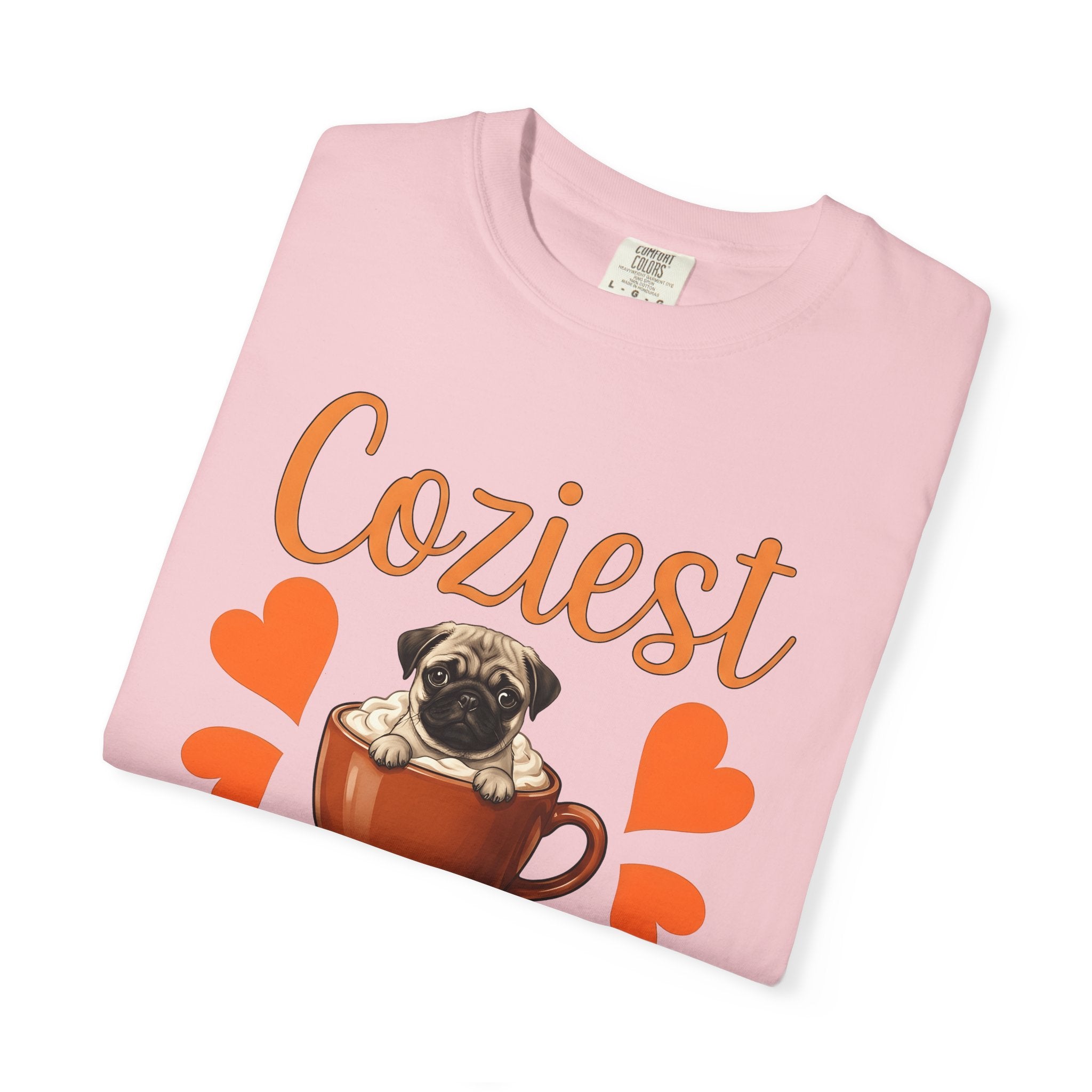 Pug Coffee Cup Shirt Dog Coffee Gift Women Cute Tee Coffee Mug T-Shirt Dog Fan Coffee Cup Tshirt Caffee Graphic Retro Hearts Tshirt
