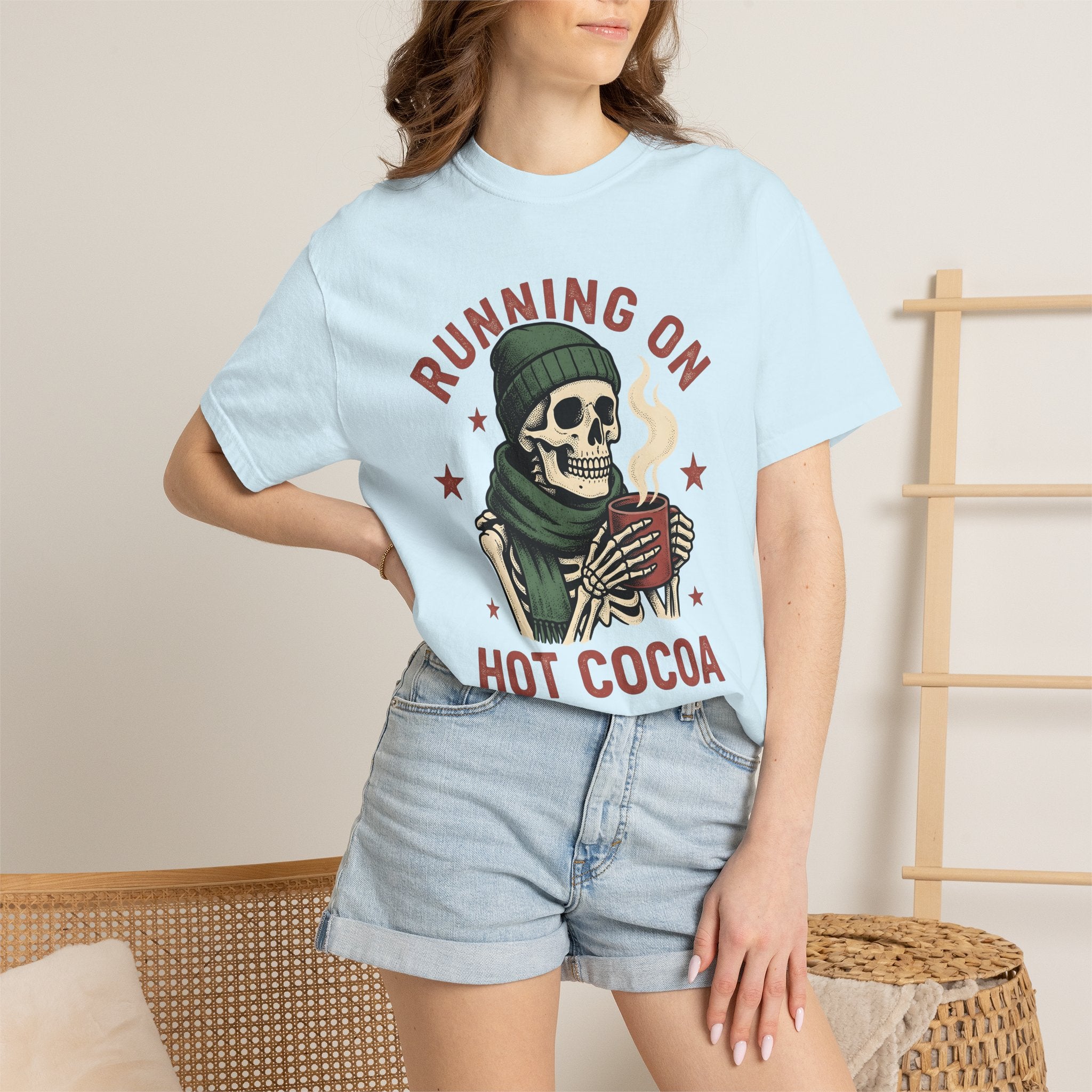 Skeleton Hot Cocoa Shirt Christmas Humor Gift Women Vintage Tee Hot Chocolate T-Shirt Xmas Fan Distressed Graphic Tshirt Retro Beanie Tshirt