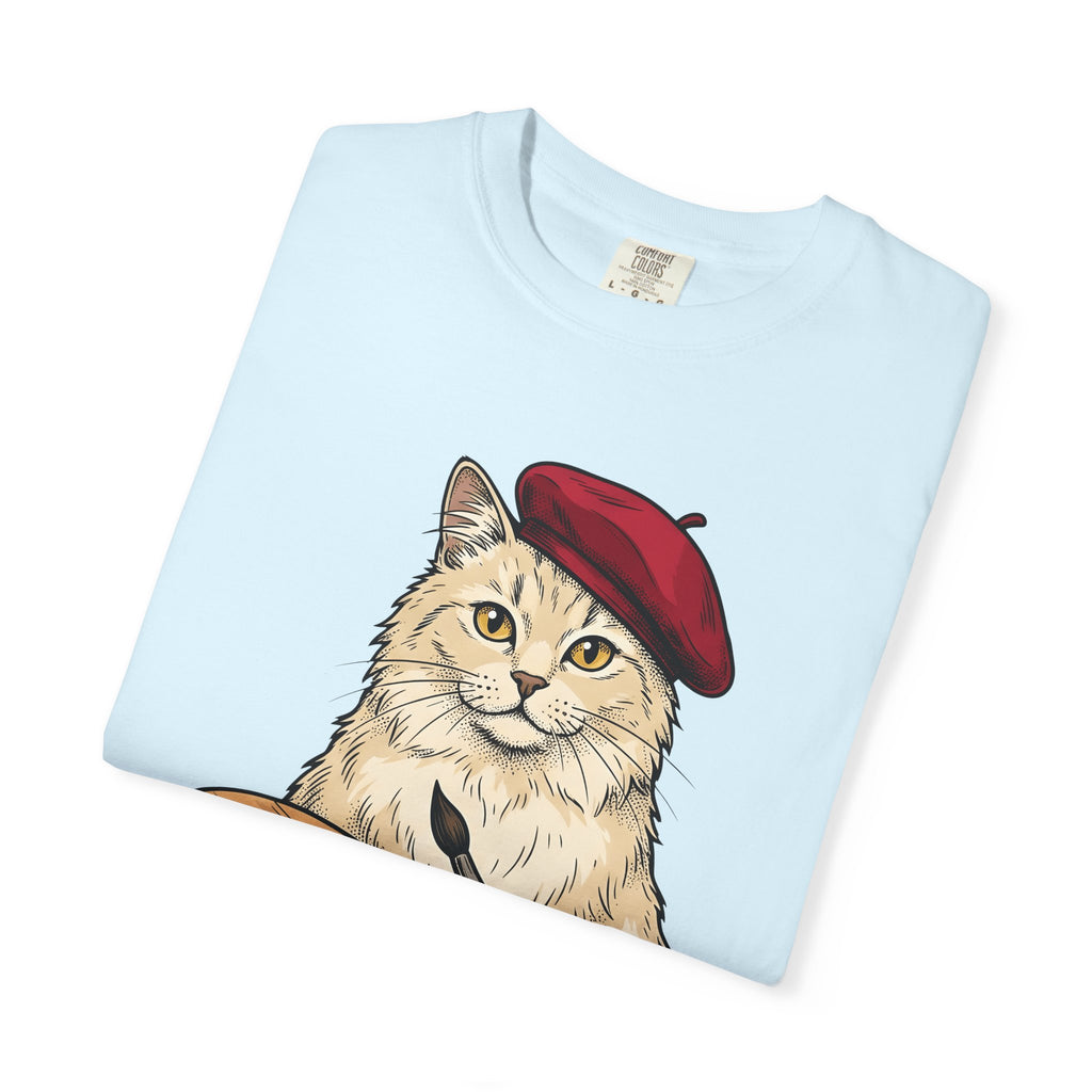 Art Cat Shirt Cat Drawing Gift Women Cartoon Tee Kitty T-Shirt Feline Fan Comic Tshirt Sketch Graphic Traditional Paint Tray Tshirt