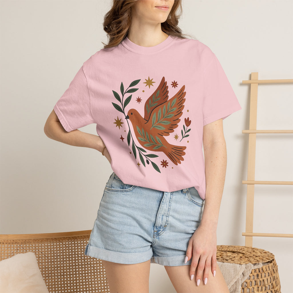 White Dove Shirt Easter Tranquility Gift Women Hand Drawn Tee Pigeon T-Shirt Easter Fan Dove Tshirt Peaceful Graphic Classic Branch Leaves