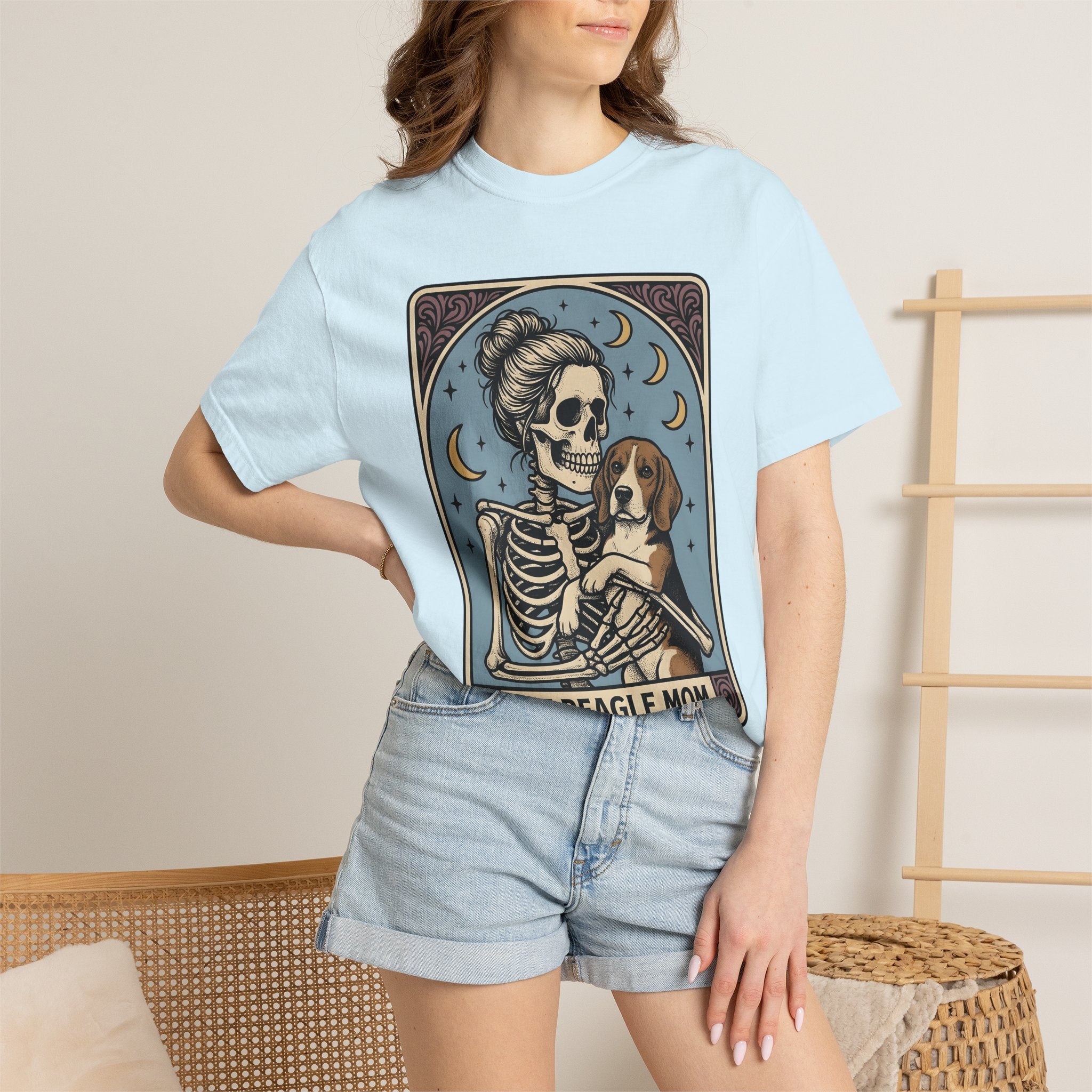 Skeleton Woman Beagle Shirt Halloween Dog Gift Women Vintage Tee Skeleton T-Shirt Horror Fan Retro Tshirt Dog Graphic Hand Drawn Crescent
