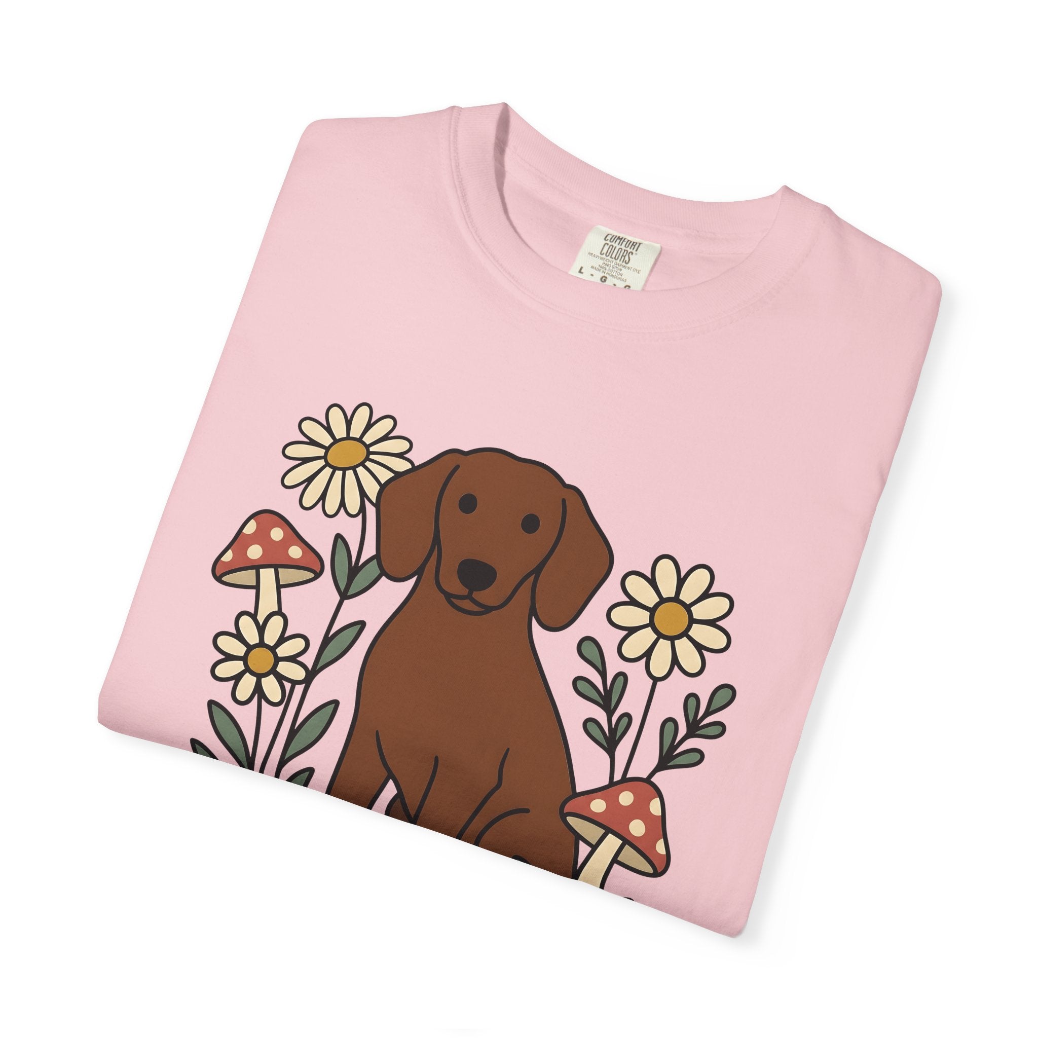 Tan Dog Shirt Dog Botanicals Gift Women Animated Tee Canine T-Shirt Dog Fan Cartoon Tshirt Floral Graphic Clean Garden Flowers Tshirt
