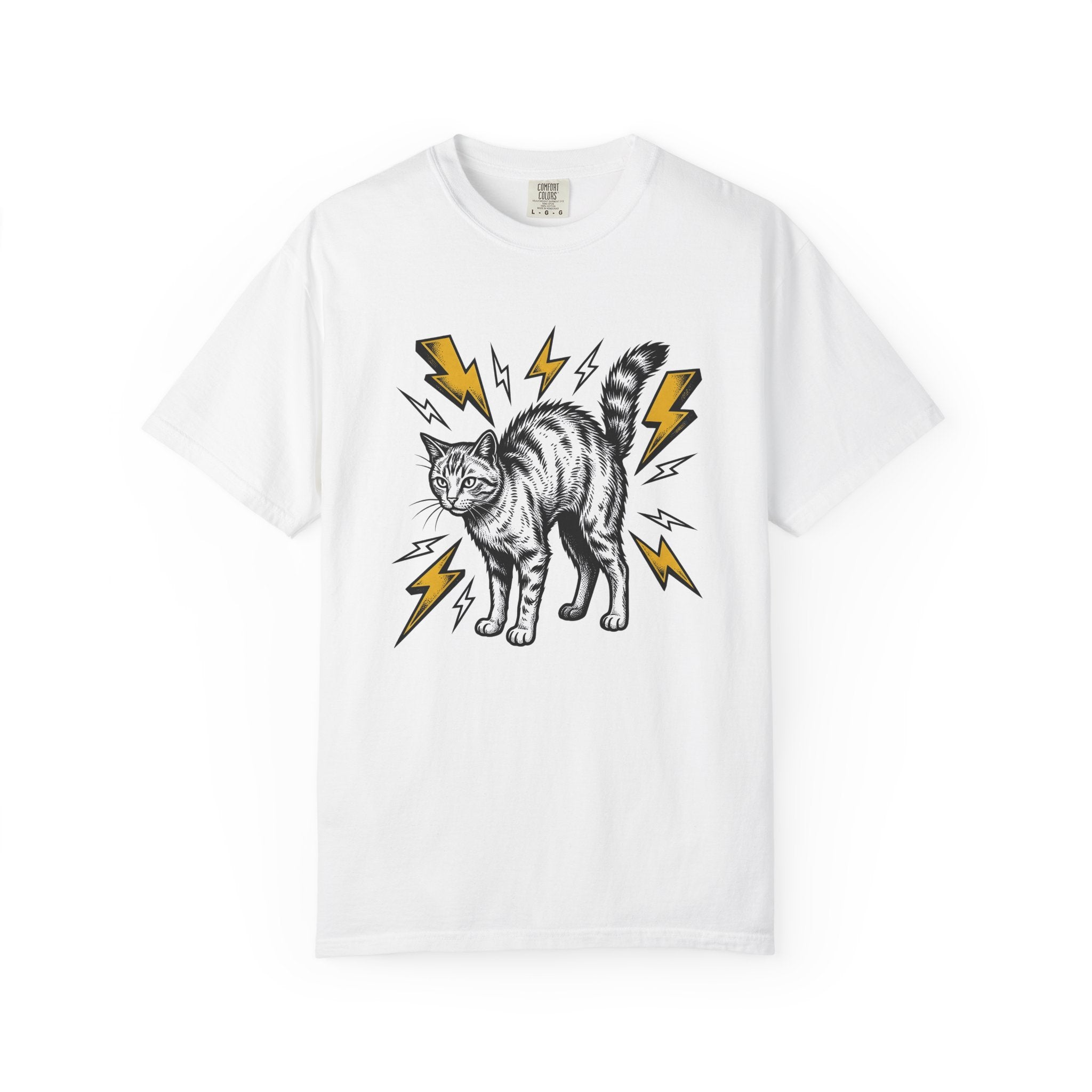Tabby Cat Shirt Cat Animals Gift Women Bold Graphic Tee Kitty T-Shirt Cat Fan Feline Tshirt Creature Graphic Vintage Lightning Bolts Tshirt