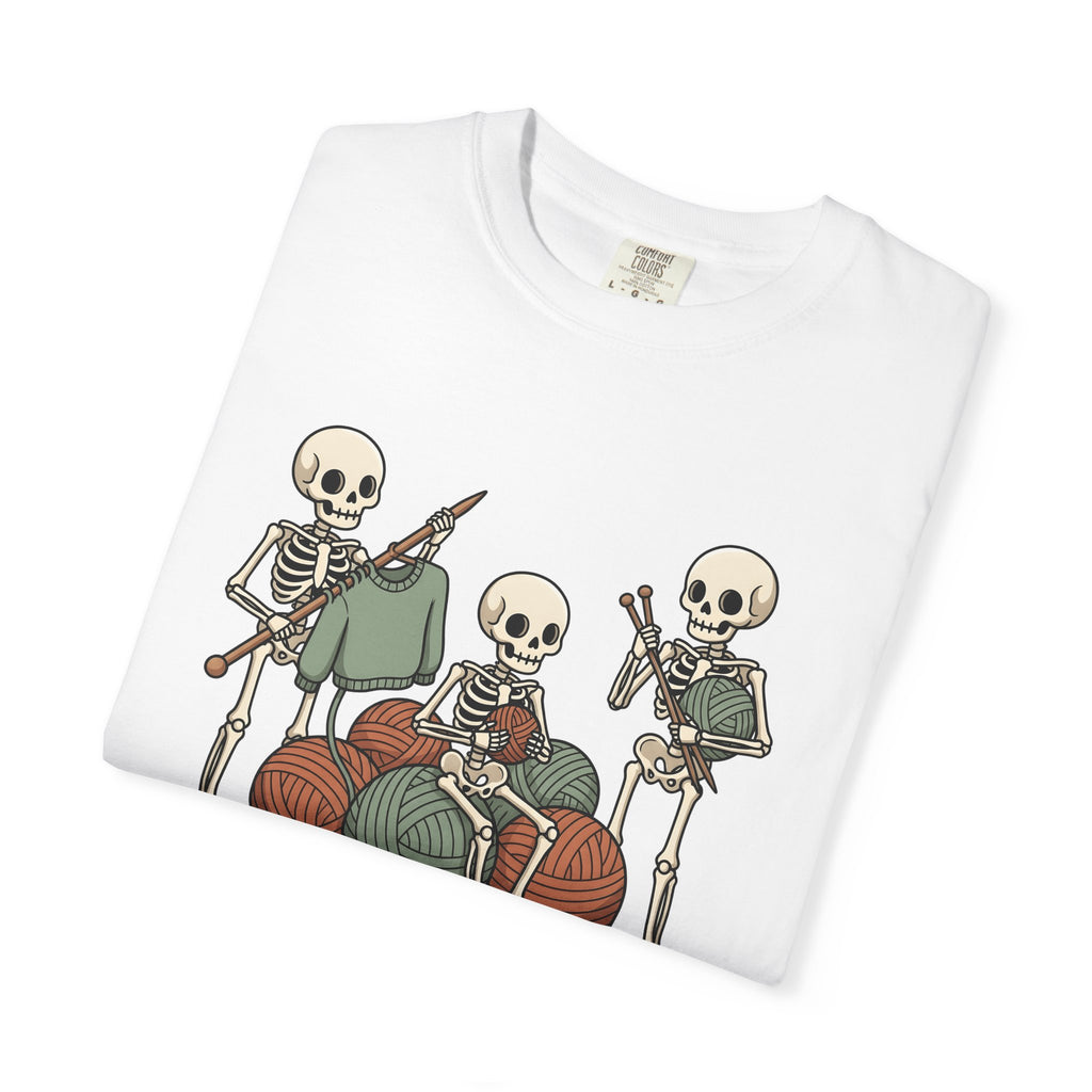 Skeleton Knitting Shirt Halloween Knitting Gift Women Cartoon Tee Bone Knitting T-Shirt Horror Fan Cartoonish Tshirt Knitting Design Hand