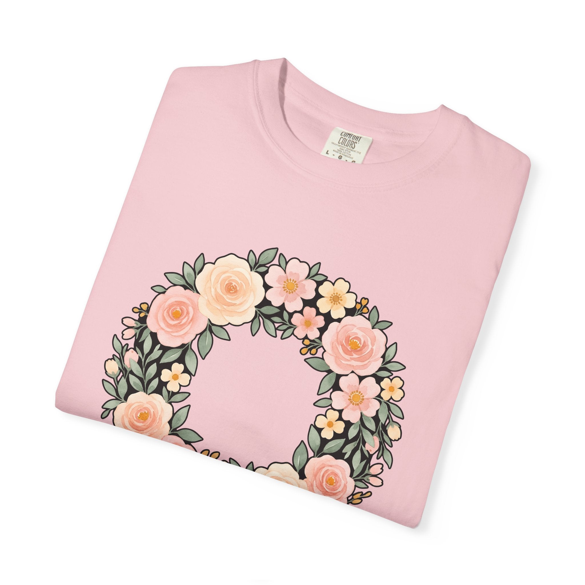 Flower Wreath Shirt Easter Flowers Gift Women Watercolor Tee Wreath T-Shirt Easter Fan Floral Tshirt Painted Graphic Floral Design Sketch