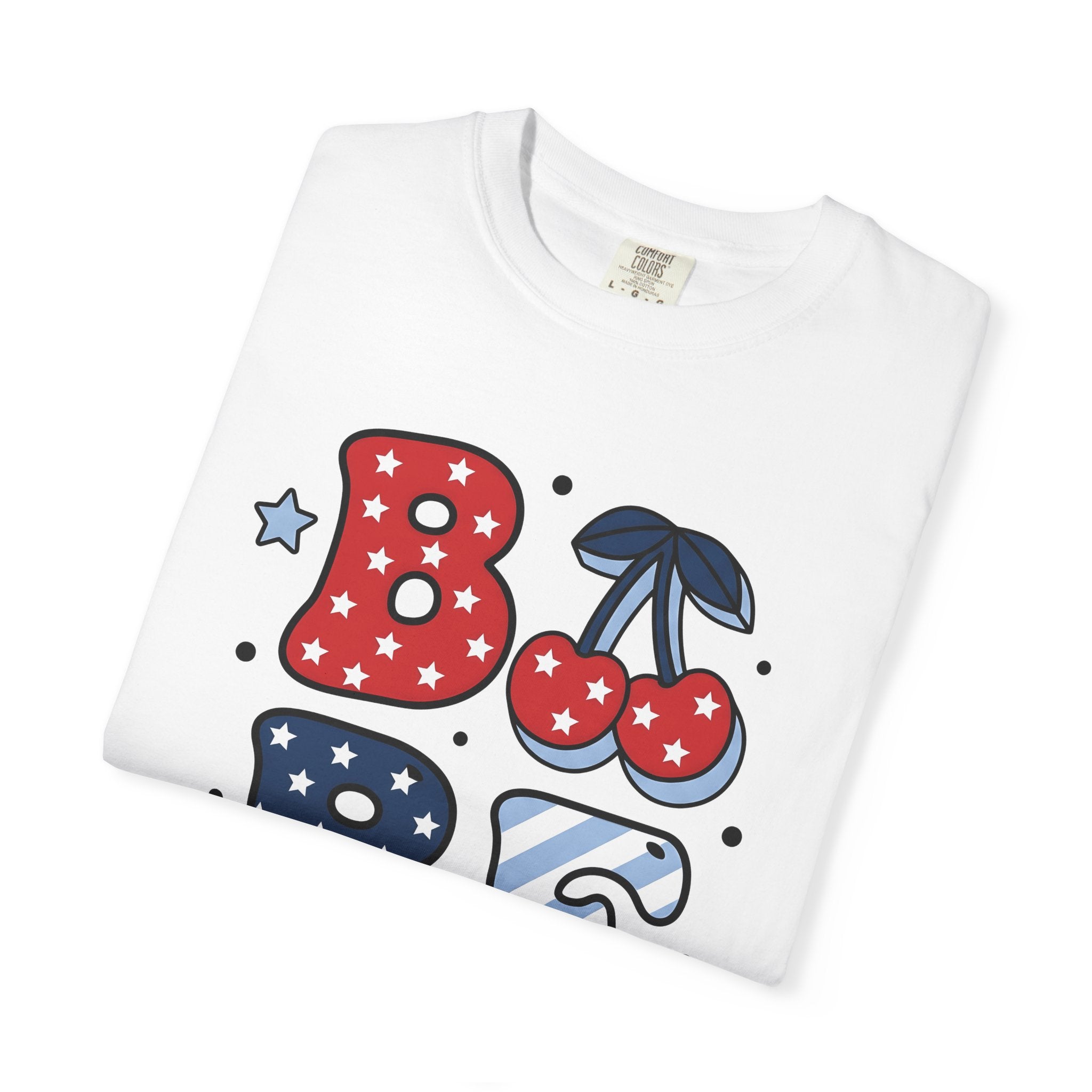 Cherry Star Graphic Shirt 4th Of July Patriotic Gift Women Cartoon Tee Cherry Graphic T-Shirt Independence Day Fan Comic Tshirt American