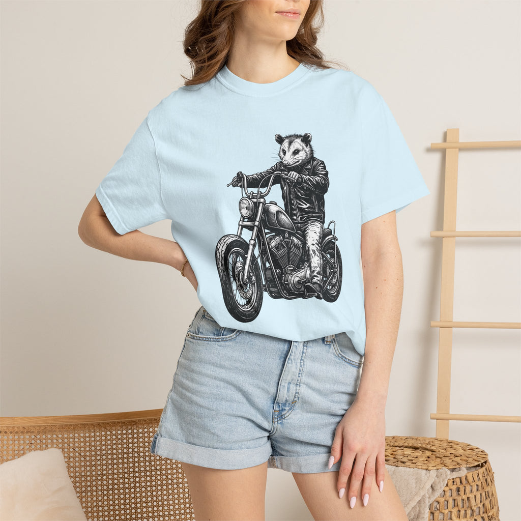 Possum Bike Shirt Animals Riding Gift Women Neo Traditional Tee Opossum T-Shirt Wildlife Enthusiast Vintage Tshirt Motorbike Graphic Old