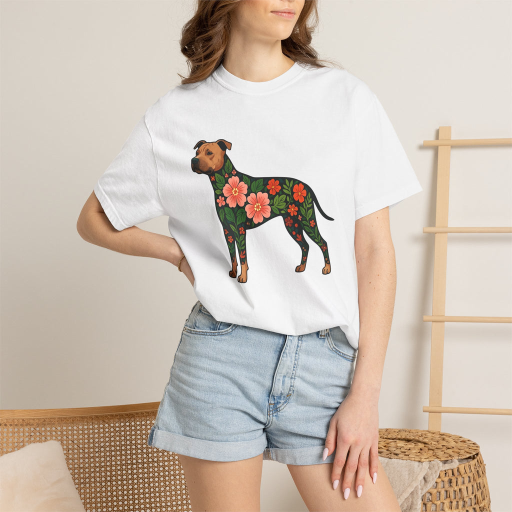 Pitbull Dog Shirt Dog Flora Gift Women Botanical Tee Pibble T-Shirt Dog Fan Herbaceous Graphic Tshirt Ethnic Floral Print Tshirt