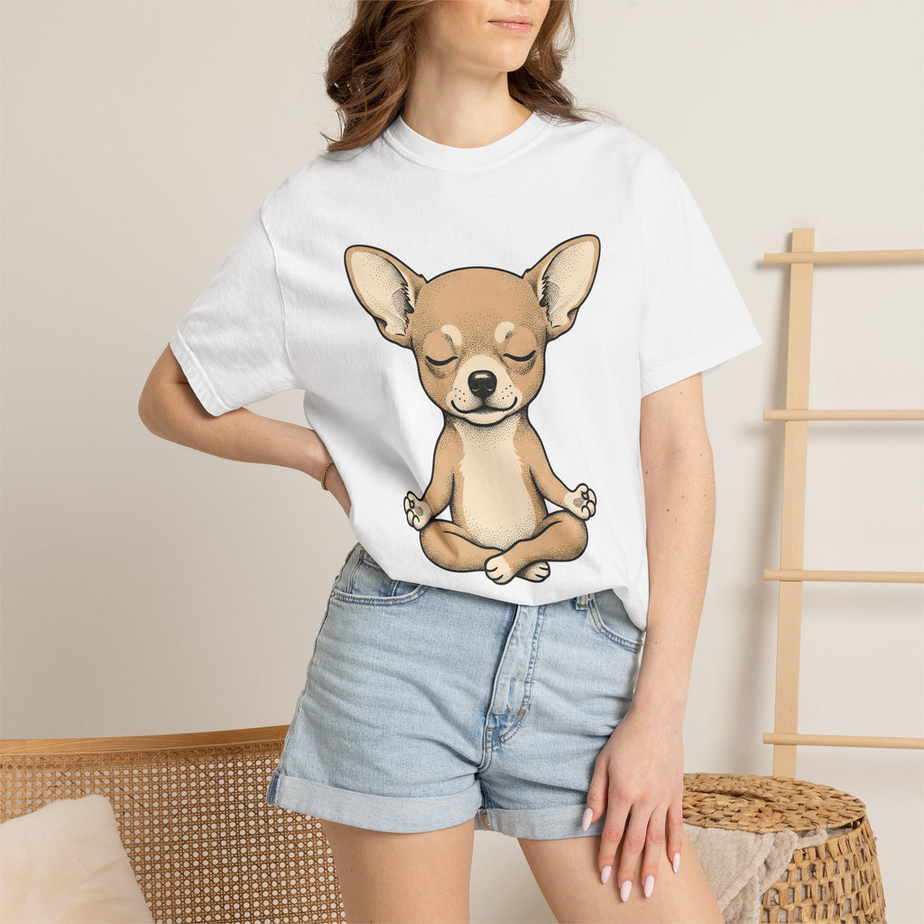 Chihuahua Stretching Shirt Dog Relaxation Gift Women Animated Tee Puppy T-Shirt Dog Fan Cartoon Tshirt Calm Graphic Doodle Seated Pose
