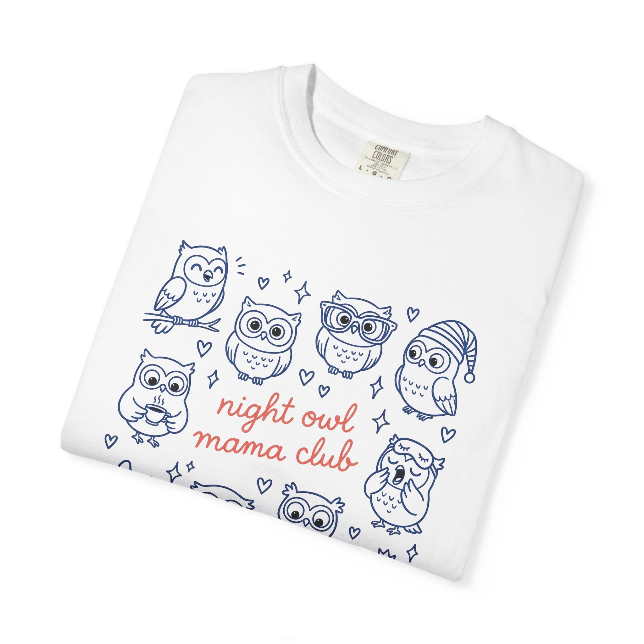 Owl Graphic Shirt Mom Animals Gift Women Doodle Tee Hoot Owl T-Shirt Mother Fan Wildlife Graphic Tshirt Hand Drawn Hearts Tshirt