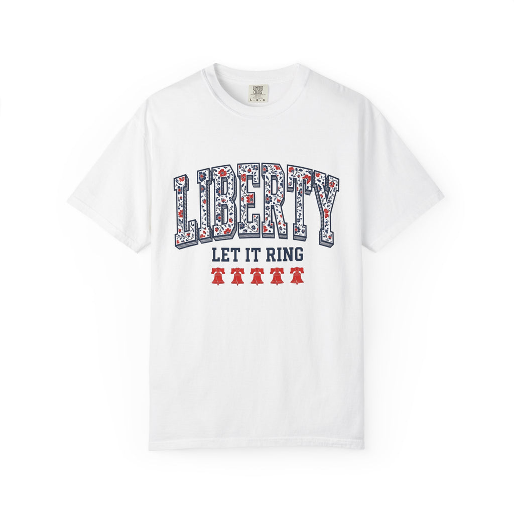 Floral Liberty Bell Shirt America Holiday Gift Women Patriotic Tee Liberty Bell T-Shirt American Fan Patriotic Tshirt Holiday Graphic