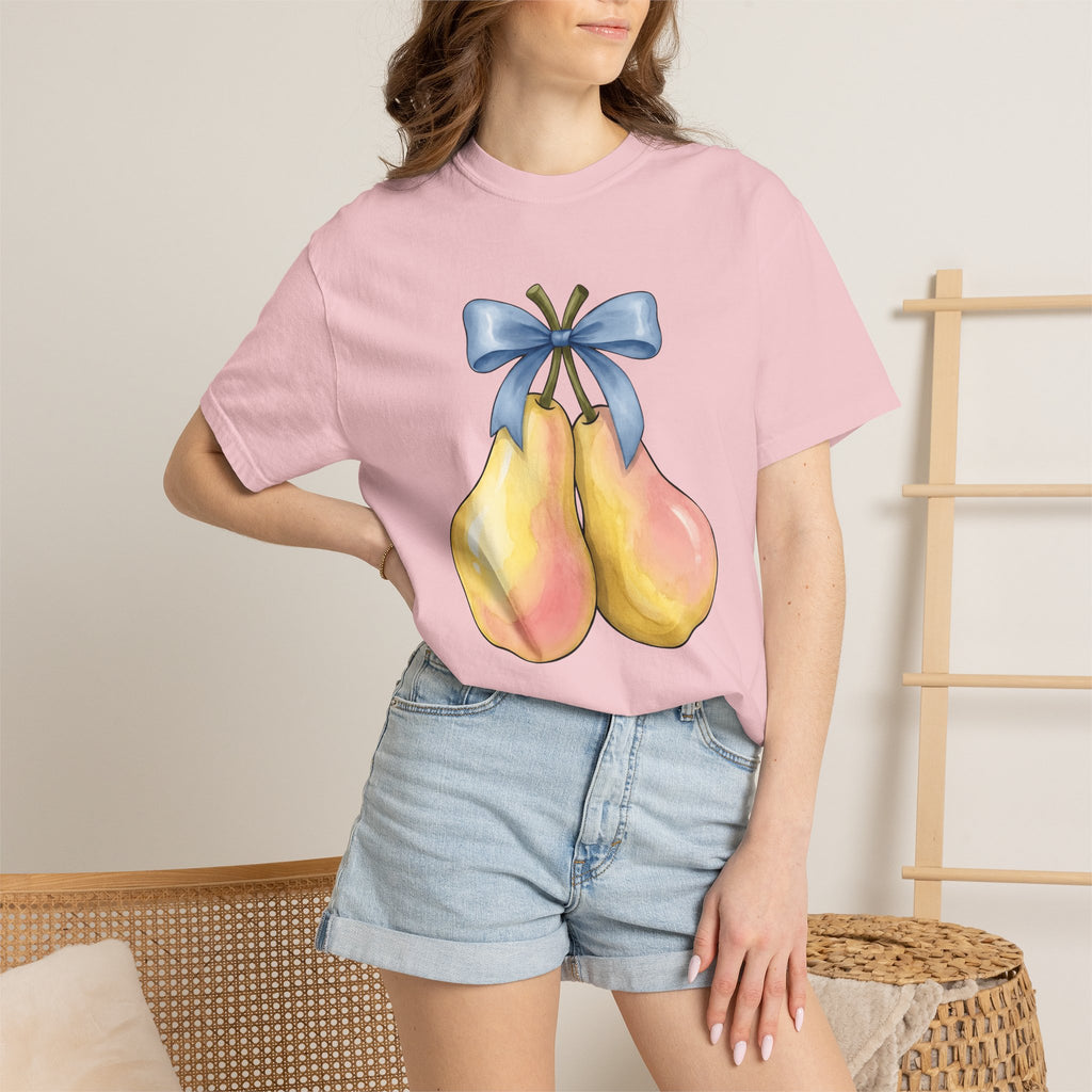 Pear Duo Shirt Valentines Day Partners Gift Women Gouache Tee Pears T-Shirt Valentine Fan Watercolor Tshirt Couples Graphic Playful Ribbon
