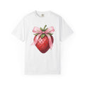 Strawberry Bow Shirt St. Valentine's Day Produce Gift Women Hand Painted Tee Bow T-Shirt Valentine's Day Fan Painted Tshirt Fruit Graphic