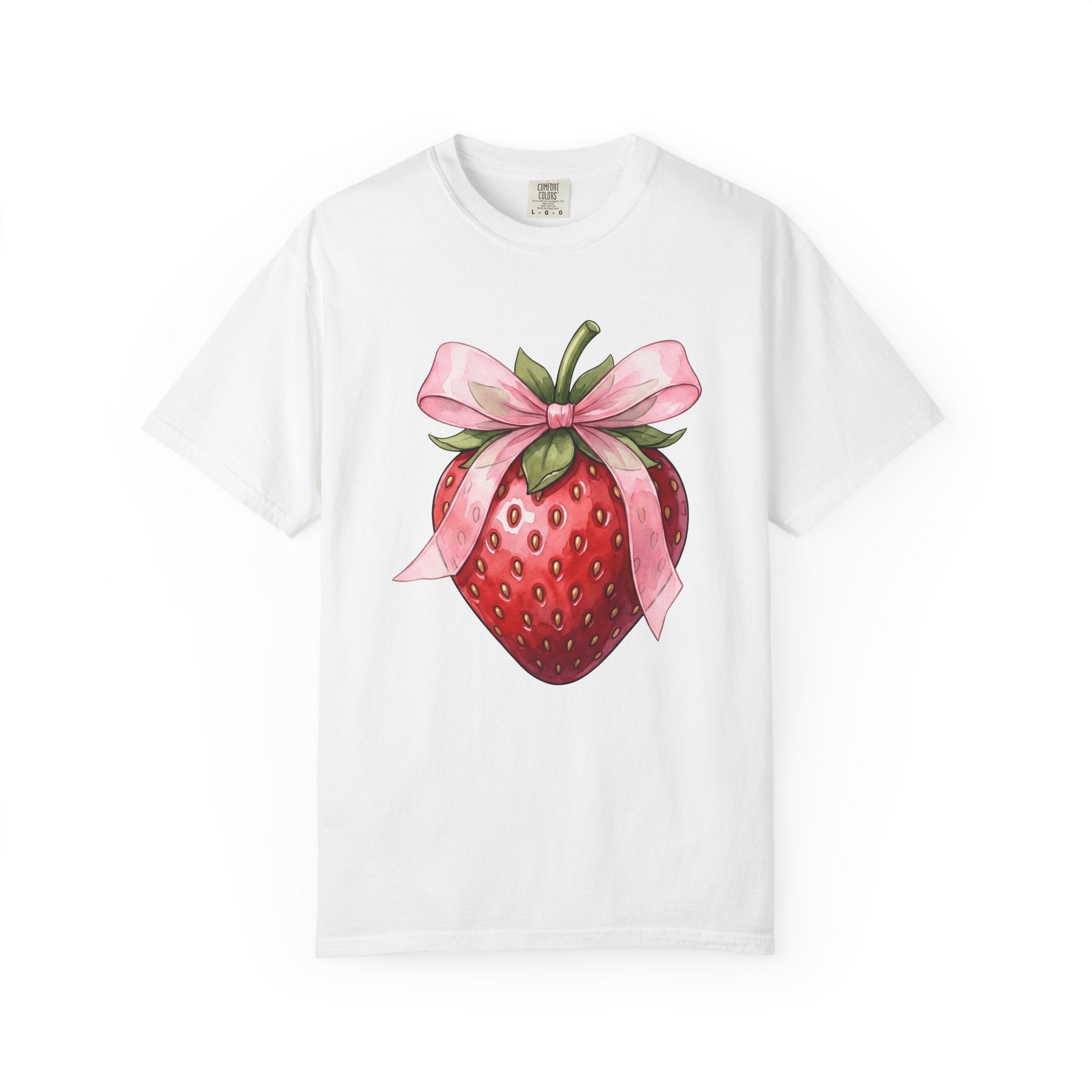 Strawberry Bow Shirt St. Valentine's Day Produce Gift Women Hand Painted Tee Bow T-Shirt Valentine's Day Fan Painted Tshirt Fruit Graphic