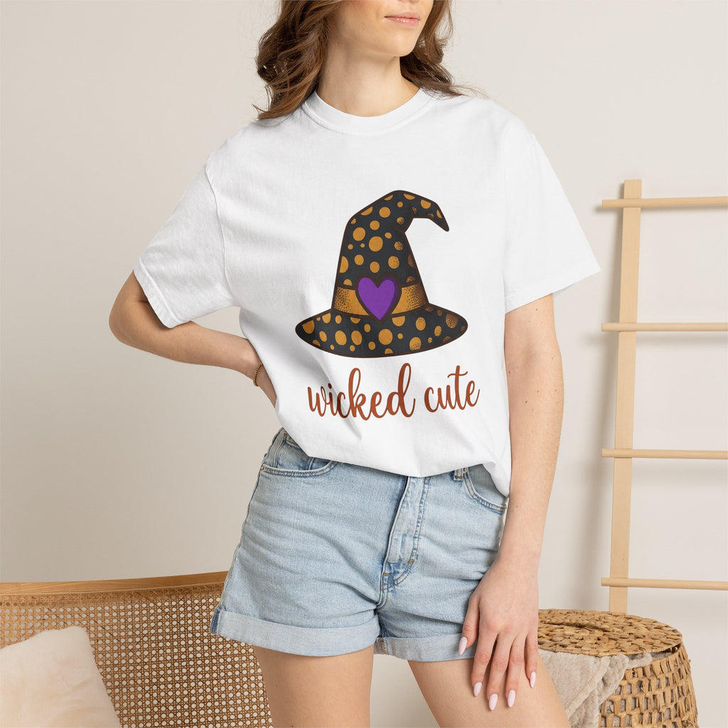 Witch Hat Shirt Halloween Enchantment Gift Women Playful Tee Pointy Hat T-Shirt Spooky Fan Whimsical Tshirt Magical Graphic Storybook Heart