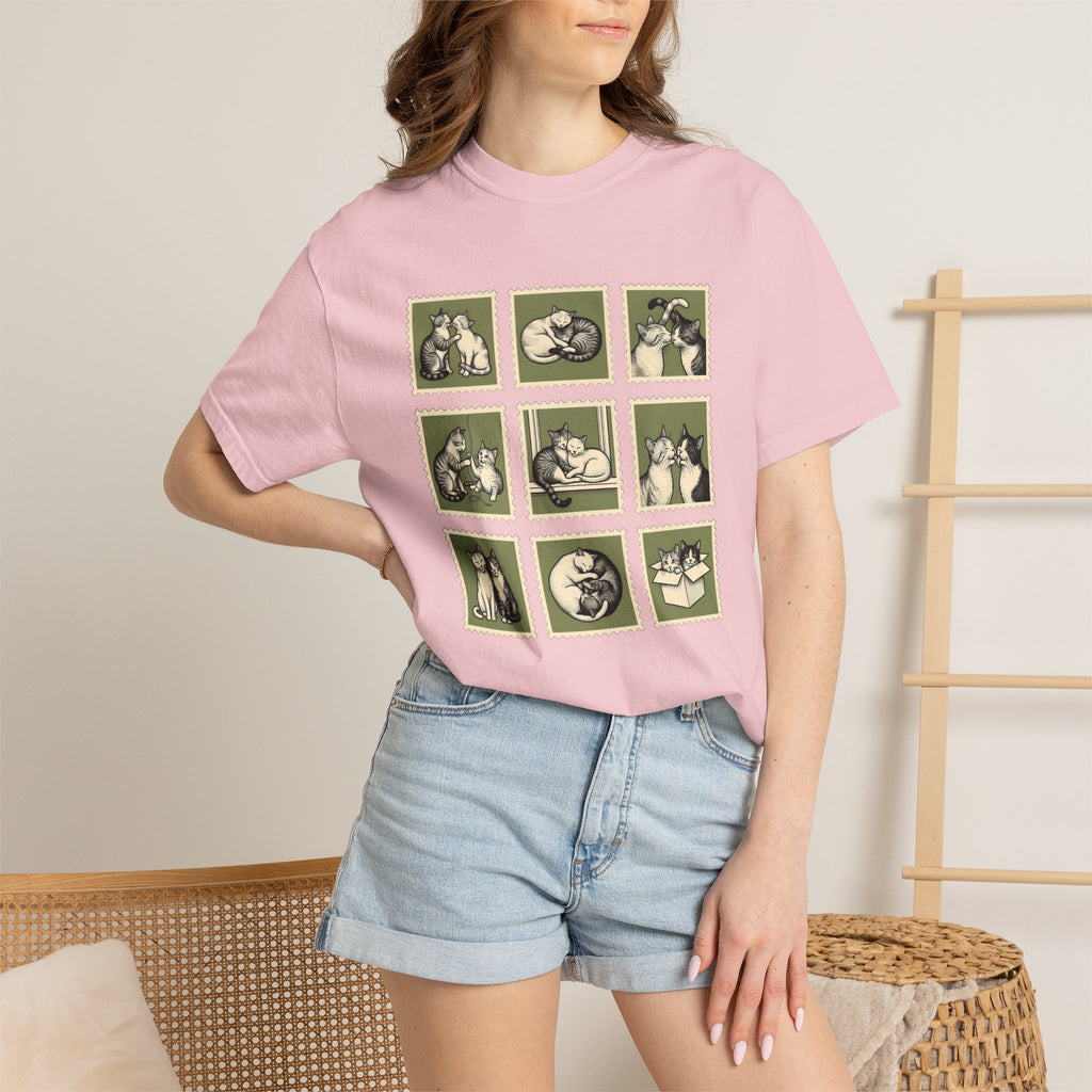 Kitty Couple Shirt Cat Mammals Gift Women Rustic Tee Cat T-Shirt Cat Fan Feline Tshirt Mammal Graphic Doodle Vintage Stamp Tshirt