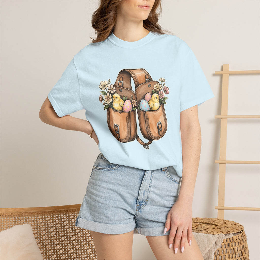 Baby Chicken Bag Shirt Easter Flowers Gift Women Floral Tee Chick Bag T-Shirt Easter Fan Botanical Graphic Tshirt Retro Nest Tshirt