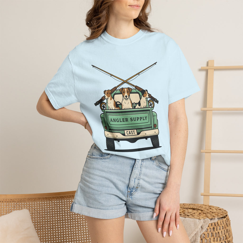 Canine Truck Shirt Dog Sporting Goods Gift Women Distressed Tee Dog Truck T-Shirt Dog Fan Vintage Tshirt Outdoor Graphic Cartoon Fishing