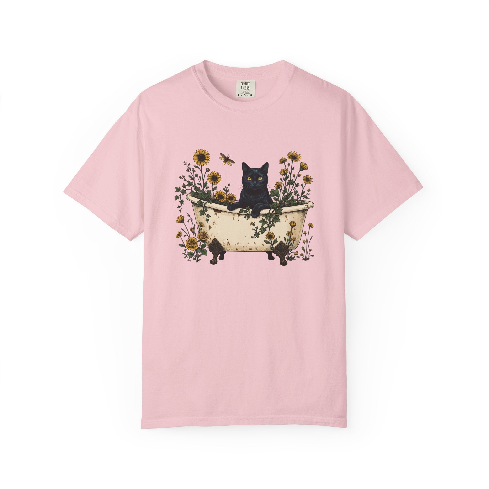 Black Cat Bathtub Shirt Cottagecore Floral Gift Women Botanical Tee Cat Bathtub T-Shirt Home Decor Enthusiast Botanical Tshirt Floral