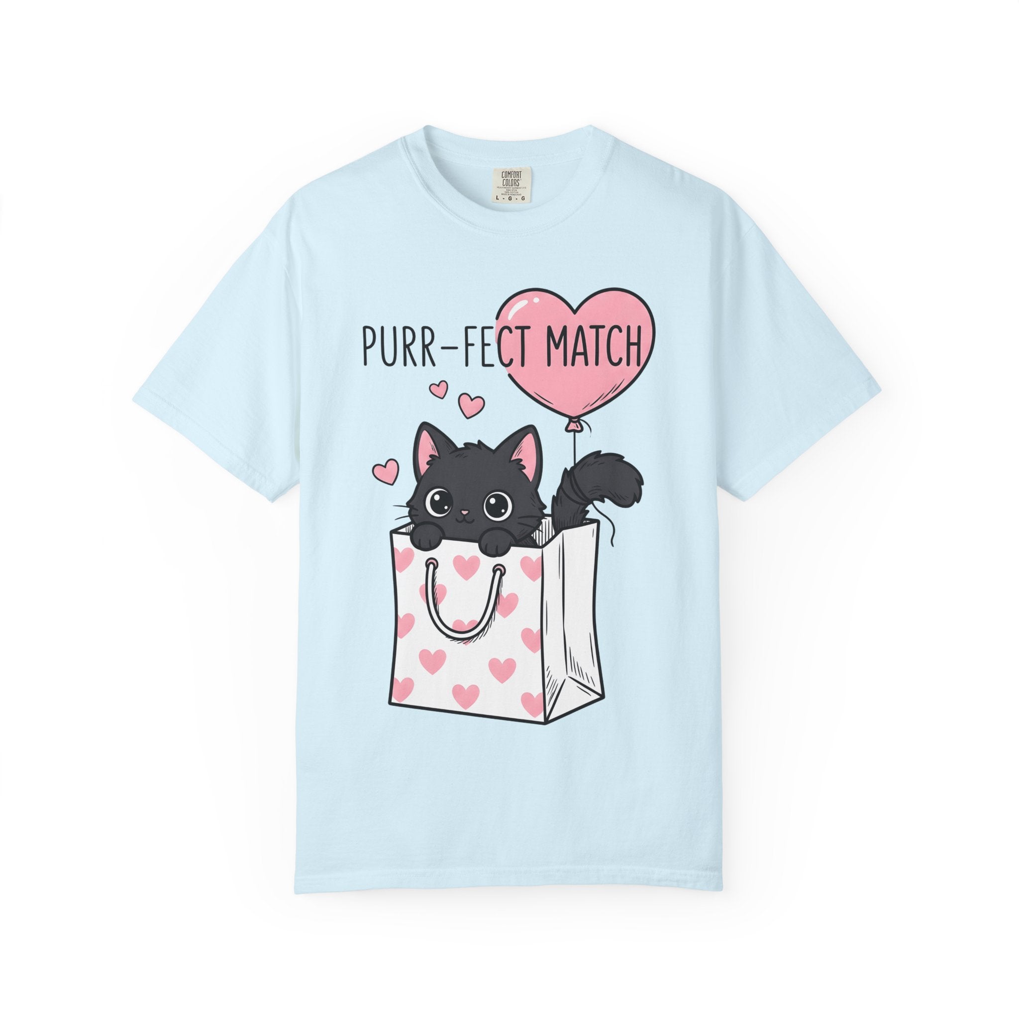 Black Cat Shirt St. Valentines Day Animals Gift Women Whimsical Tee Kitty T-Shirt Valentines Fan Cartoon Tshirt Creature Graphic Line Art