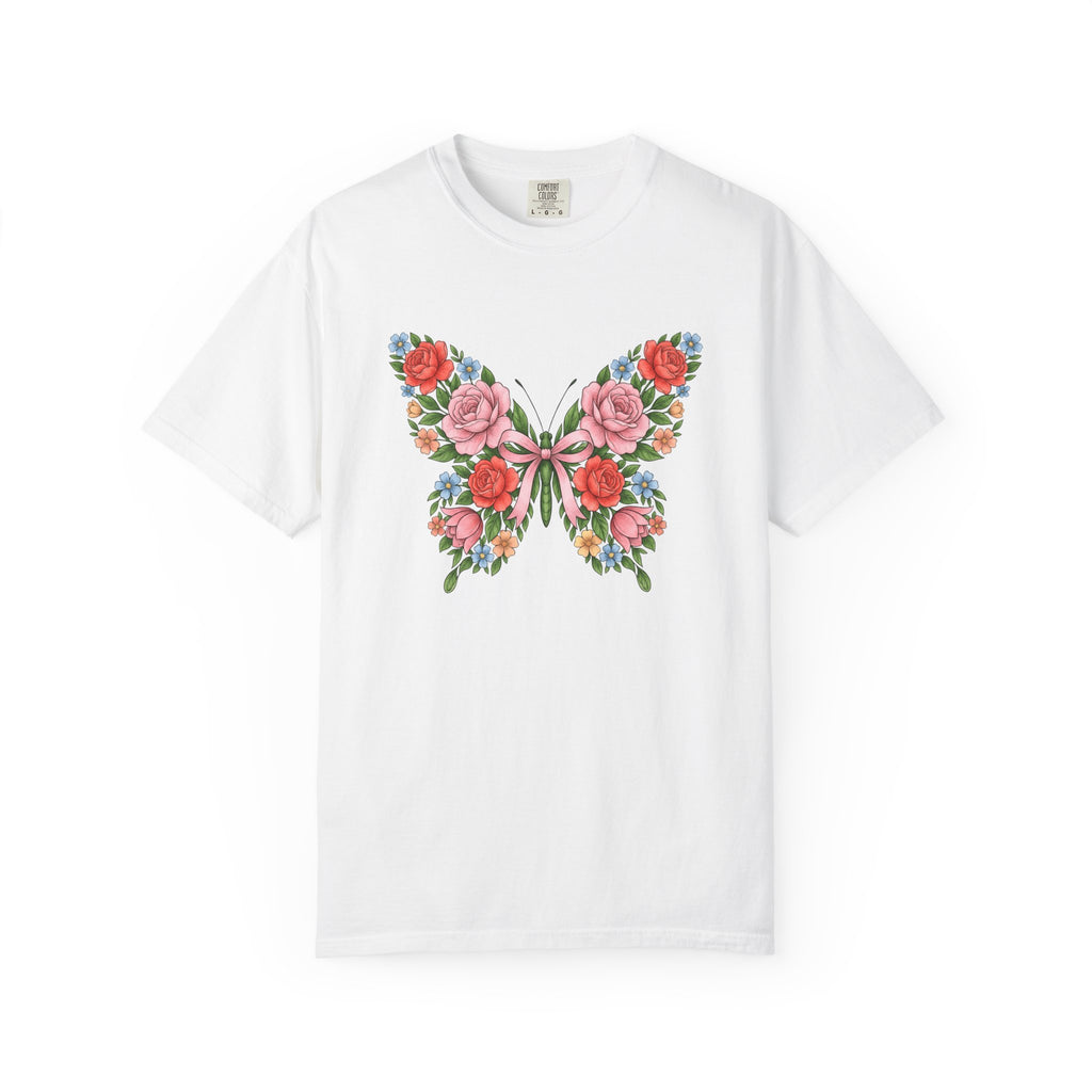 Blossom Butterfly Shirt Easter Nature Gift Women Natural Tee Butterfly T-Shirt Spring Fan Floral Tshirt Organic Graphic Hand Drawn Knot