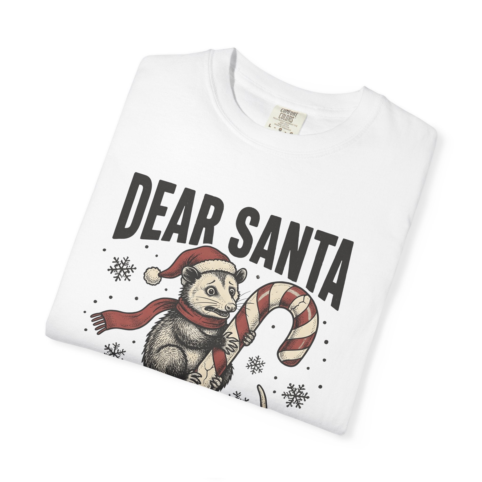 Possum Candy Cane Shirt Christmas Humor Gift Women Vintage Tee Opossum T-Shirt Xmas Fan Retro Tshirt Funny Graphic Hand Drawn Snowflakes