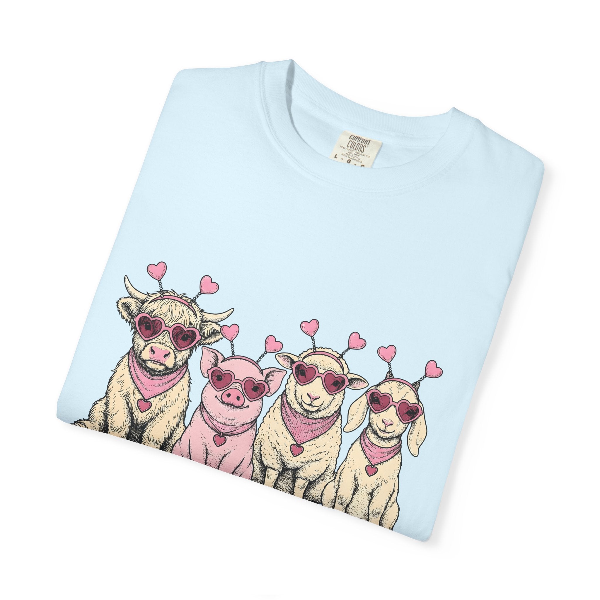 Barnyard Animals Shirt St Valentines Day Pets Gift Women Sketch Tee Farm Animals T-Shirt Valentine Fan Drawings Tshirt Animal Graphic Retro