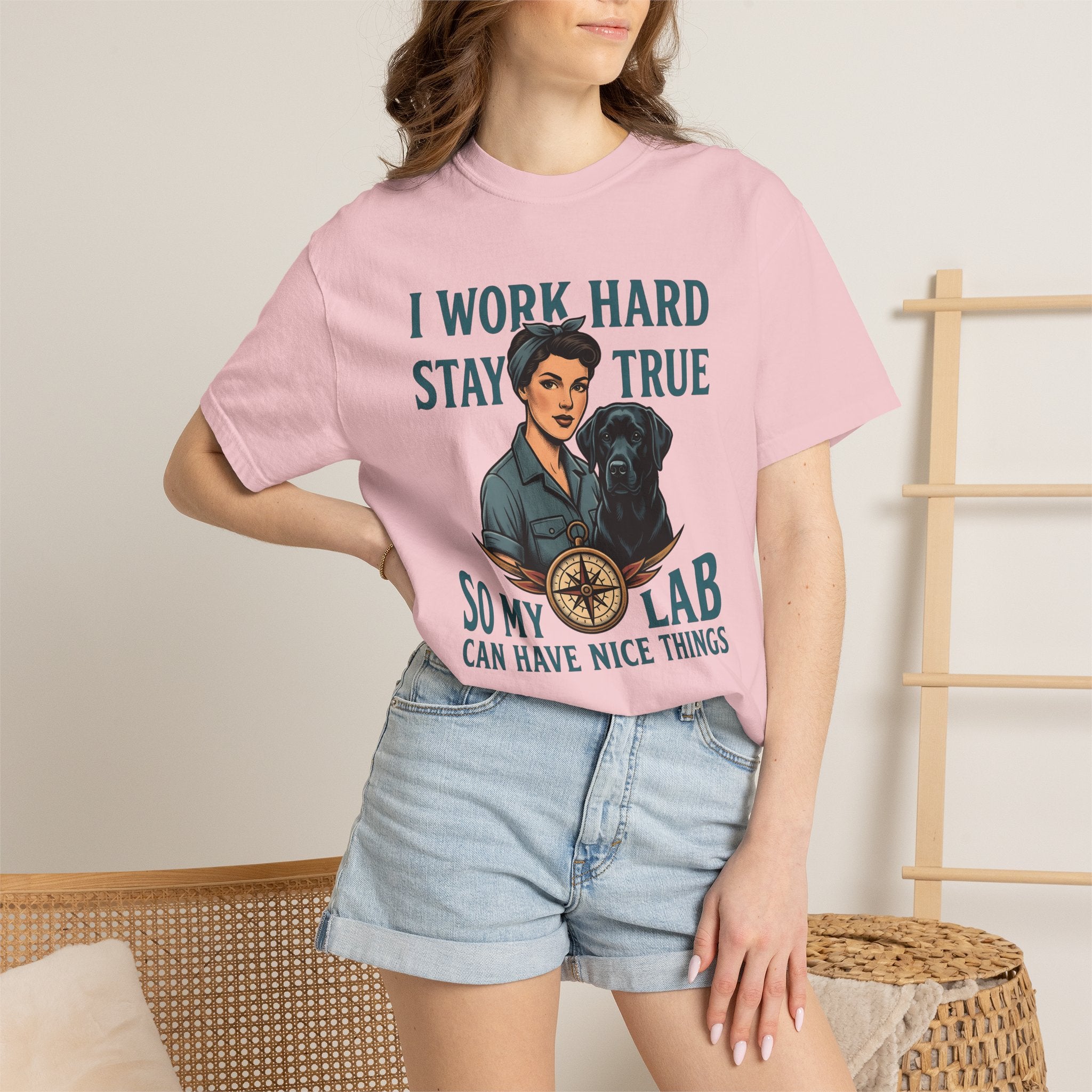 Lady Labrador Shirt Dog Travel Gift Women Hand Drawn Tee Retriever T-Shirt Dog Fan Illustrated Tshirt Adventure Graphic Sketch Compass Rose