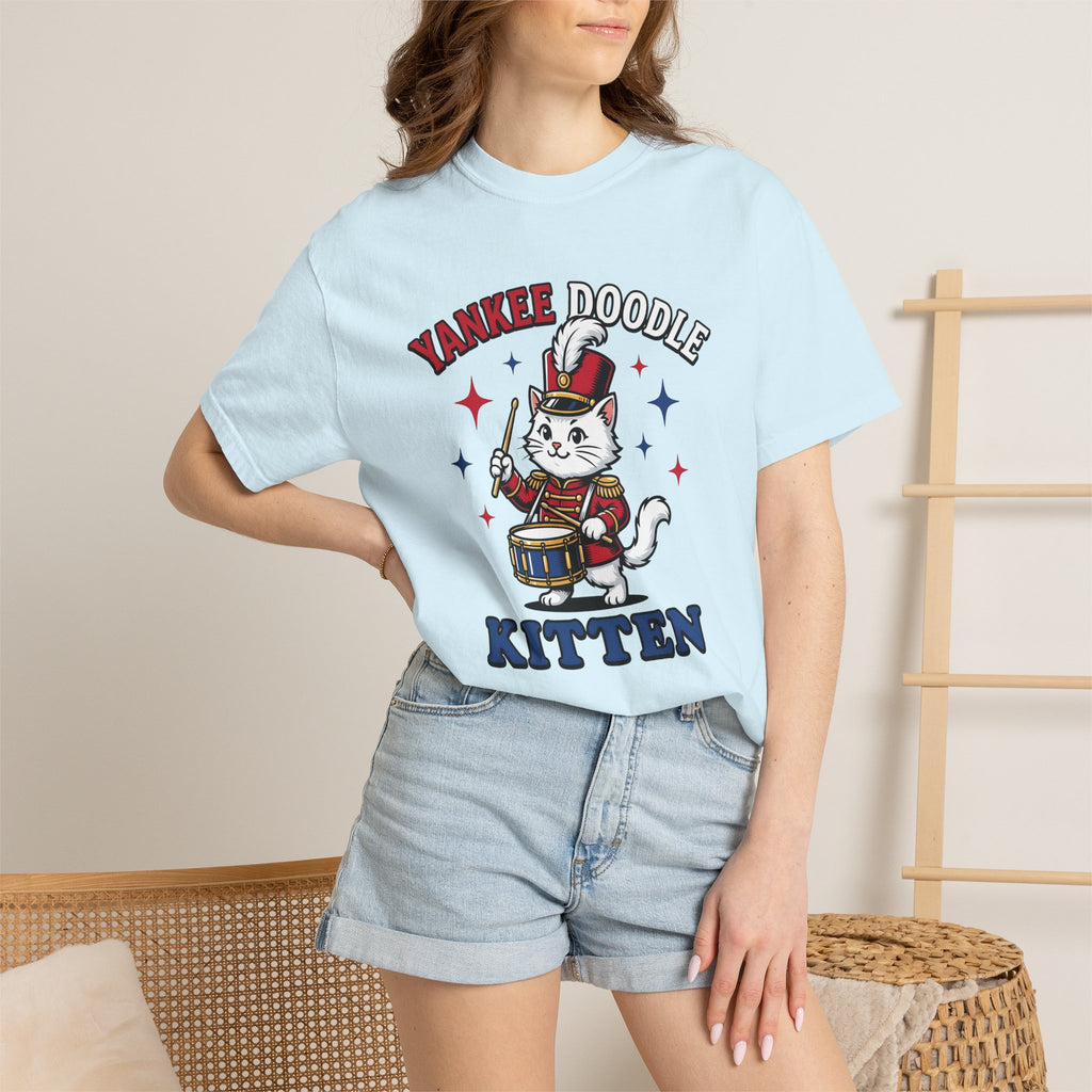 Music Cat Shirt Cat Flag Gift Women Hand Drawn Tee Kitty T-Shirt Feline Fan Illustrated Tshirt Banner Graphic Classic Drumstick Tshirt