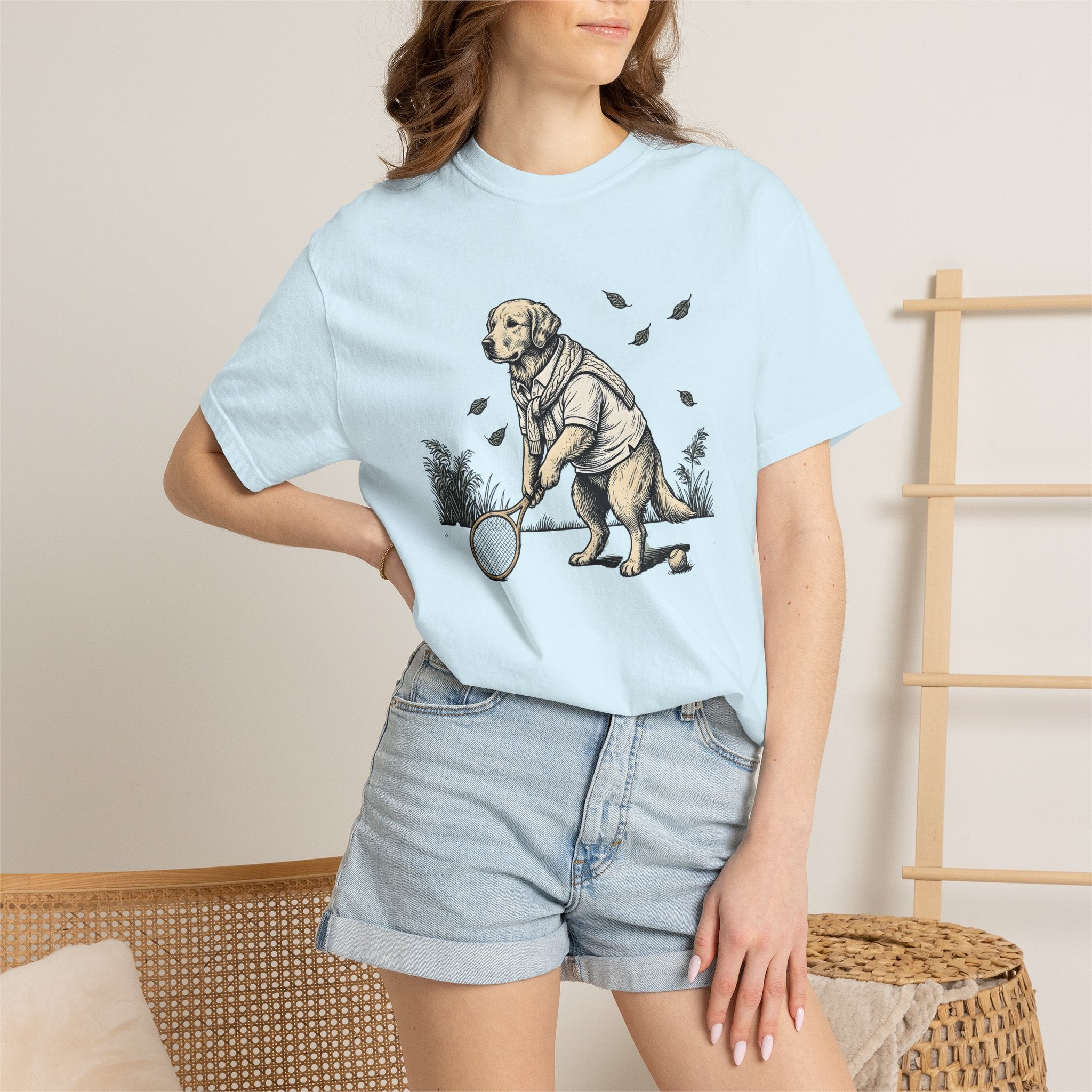 Golden Retriever Tennis Shirt Dog Athletics Gift Women Retro Tee Dog Tennis T-Shirt Dog Fan Vintage Tshirt Sports Graphic Sketch Tennis