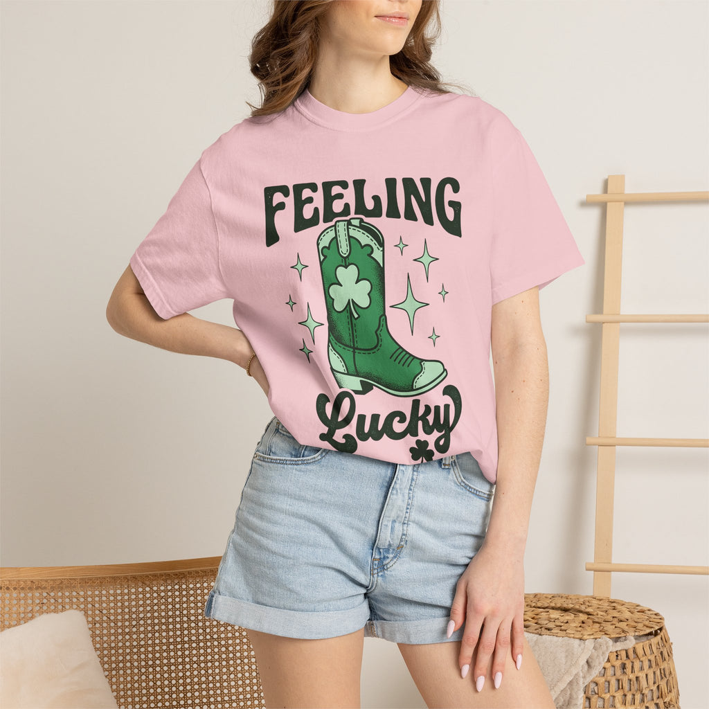 Leather Boot Shirt St. Patrick's Day Ranch Gift Women Retro Tee Boot T-Shirt Luck Fan Vintage Tshirt Farmhouse Graphic Traditional Four Leaf