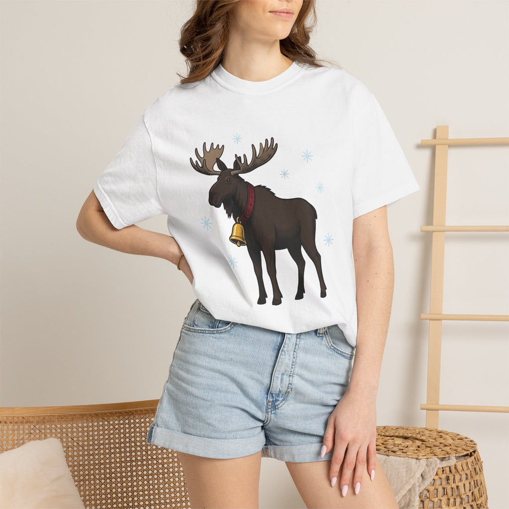 Stag Art Shirt Christmas Fauna Gift Women Classic Tee Deer T-Shirt Christmas Fan Vintage Tshirt Wildlife Graphic Line Art Winter Flakes