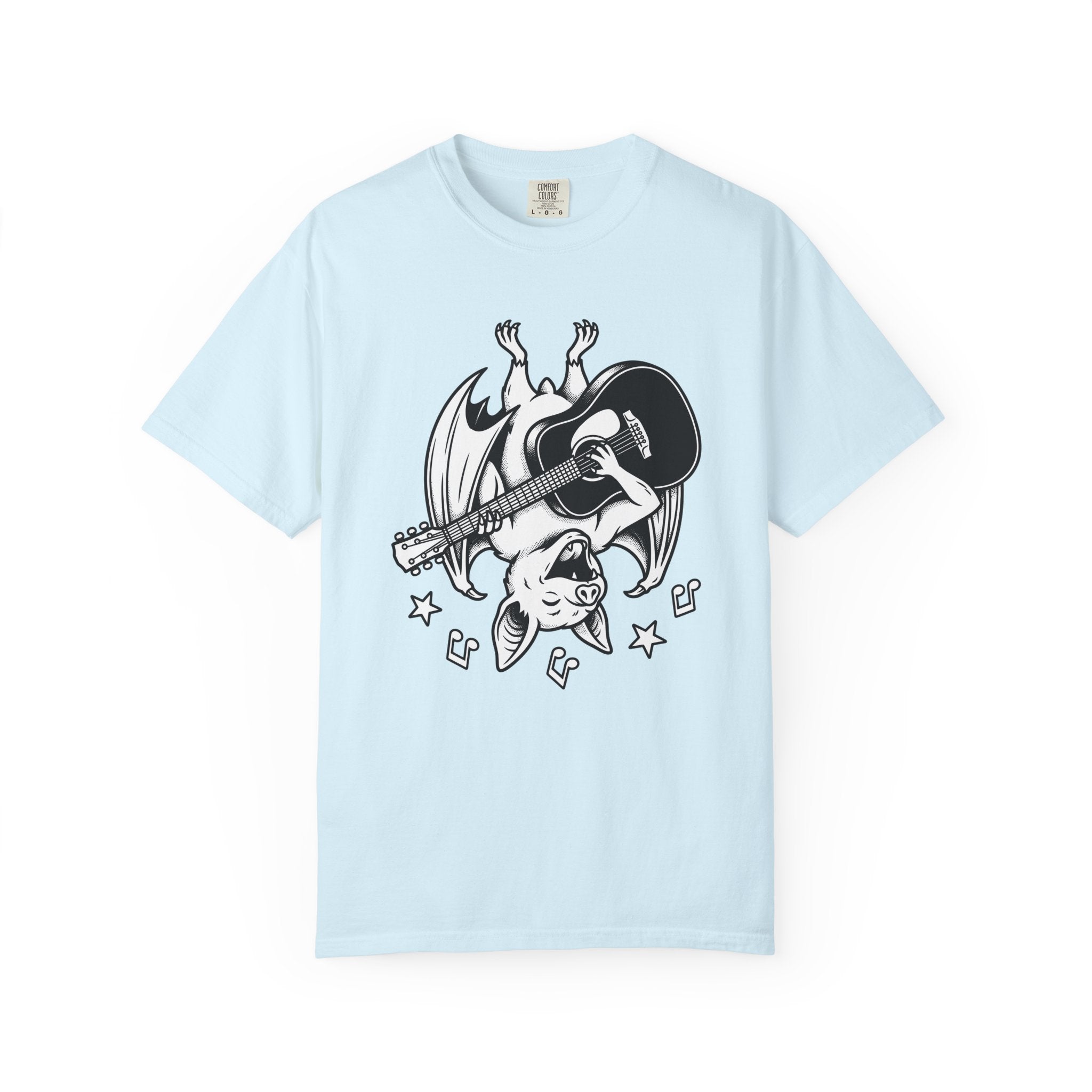 Bat Guitar Shirt Funny Nature Gift Women Illustration Tee Guitar T-Shirt Comedian Fan Cartoon Tshirt Wildlife Graphic Hand Drawn Musical