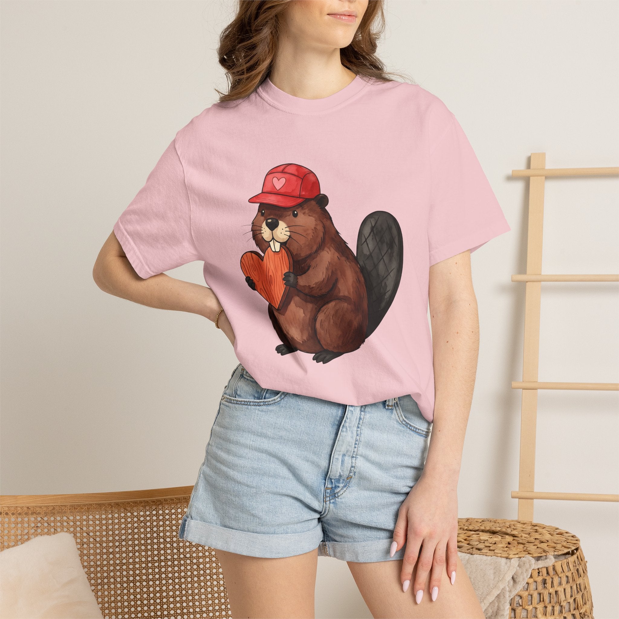 Beaver Shirt Valentine Fauna Gift Women Sweet Tee Dam T-Shirt Cupid Fan Cute Tshirt Wildlife Graphic Animation Heart Shape Tshirt