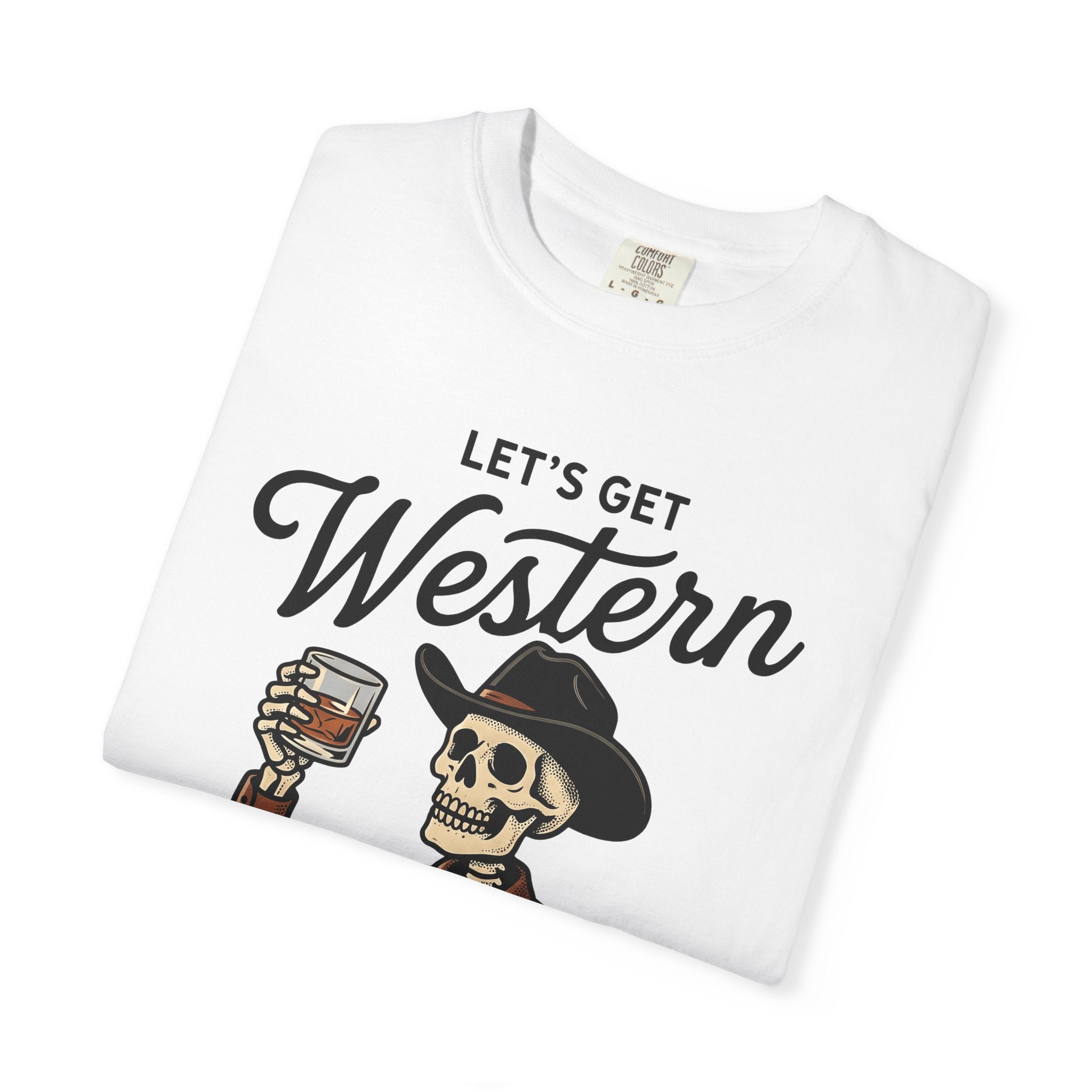 Western Skeleton Shirt Western Halloween Gift Women Vintage Tee Skeleton T-Shirt Cowboy Fan Outfit Graphic Halloween Design Retro Whiskey