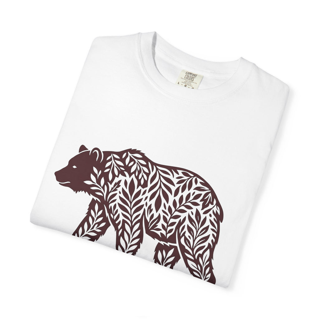 Bear Leaves Shirt Animals Nature Gift Women Botanical Tee Ursine T-Shirt Wildlife Fan Floral Tshirt Environmental Graphic Minimalist Foliage