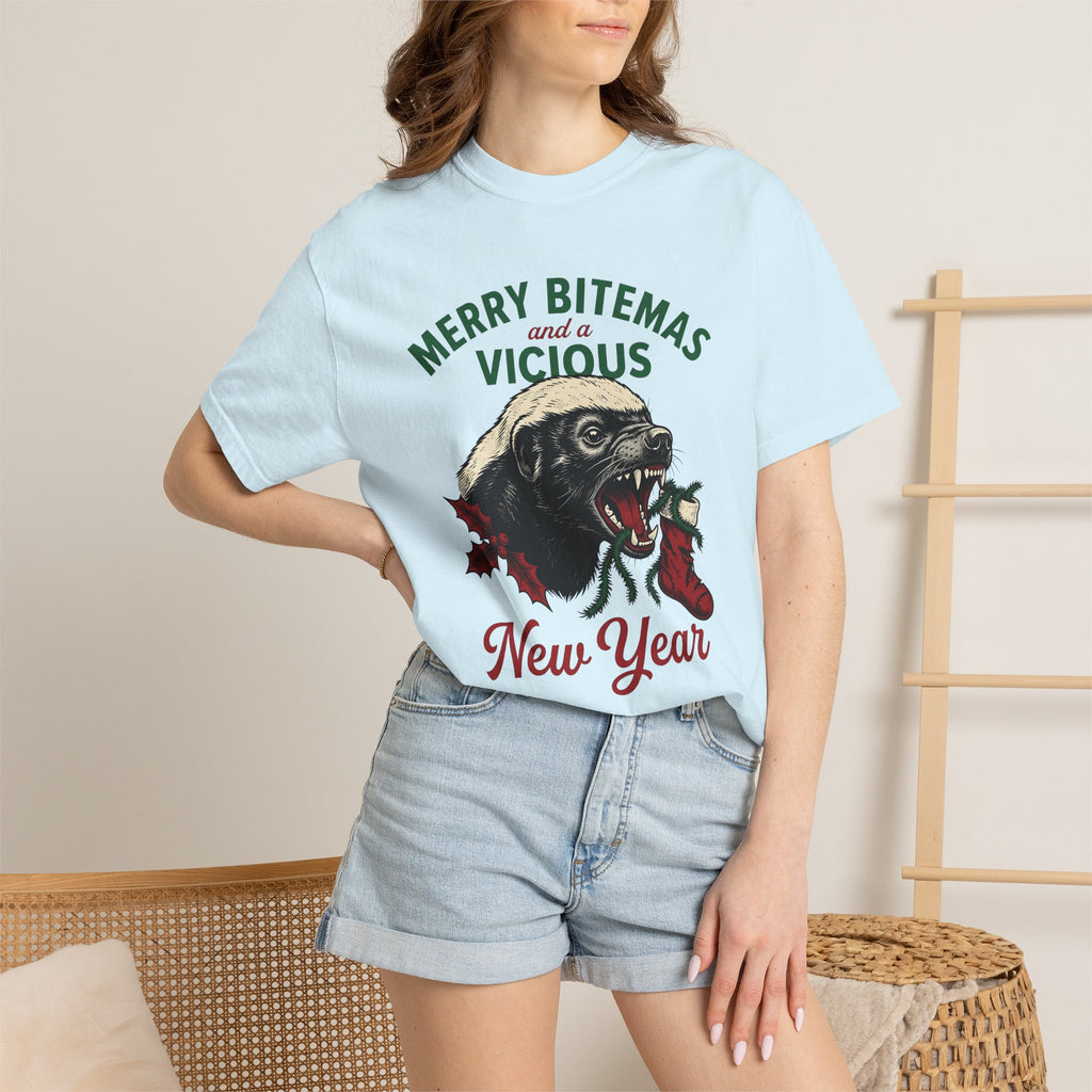 Honey Badger Shirt Christmas Wildlife Gift Women Classic Tee Ratel T-Shirt Xmas Fan Animal Graphic Tshirt Doodle Xmas Stocking Tshirt