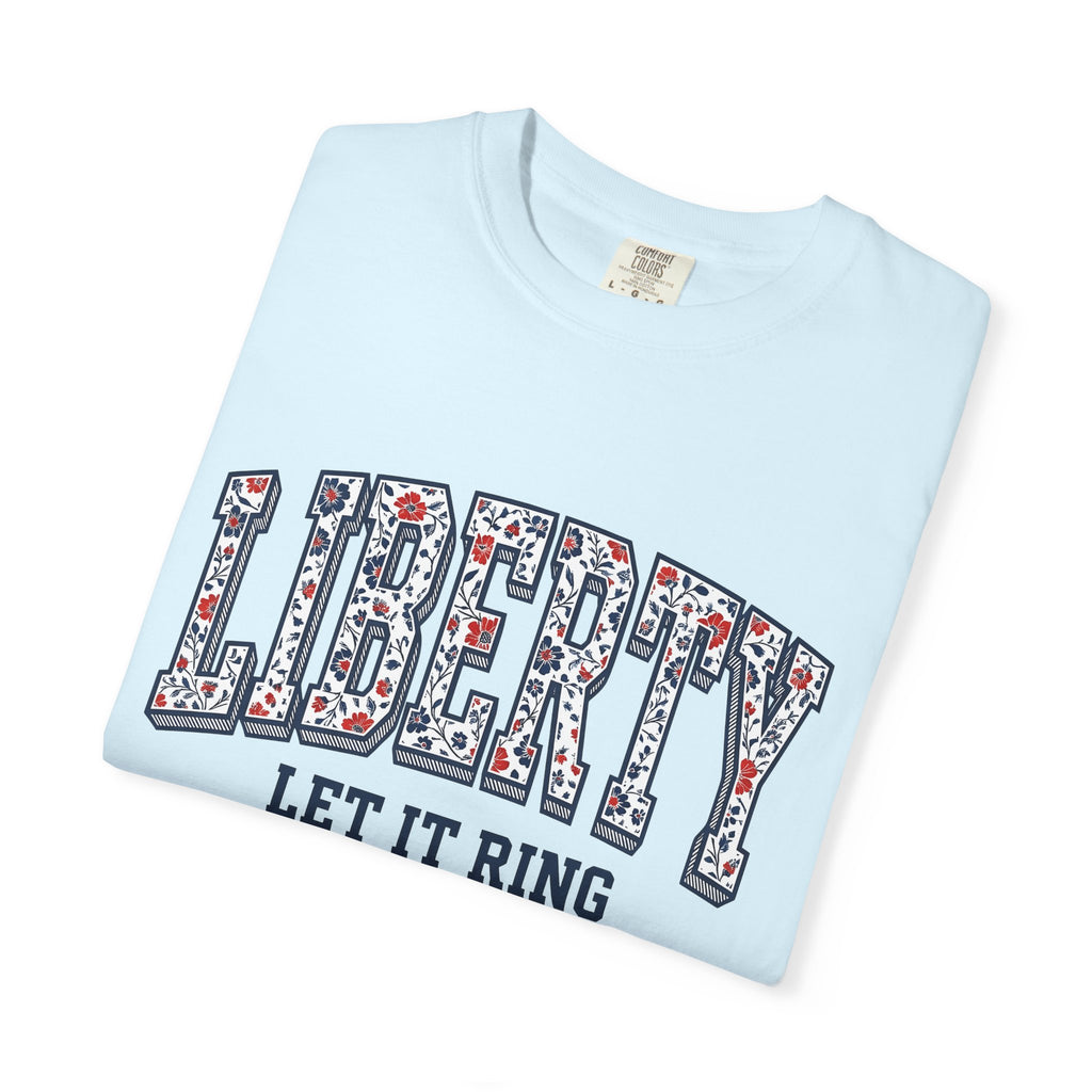 Floral Liberty Bell Shirt America Holiday Gift Women Patriotic Tee Liberty Bell T-Shirt American Fan Patriotic Tshirt Holiday Graphic