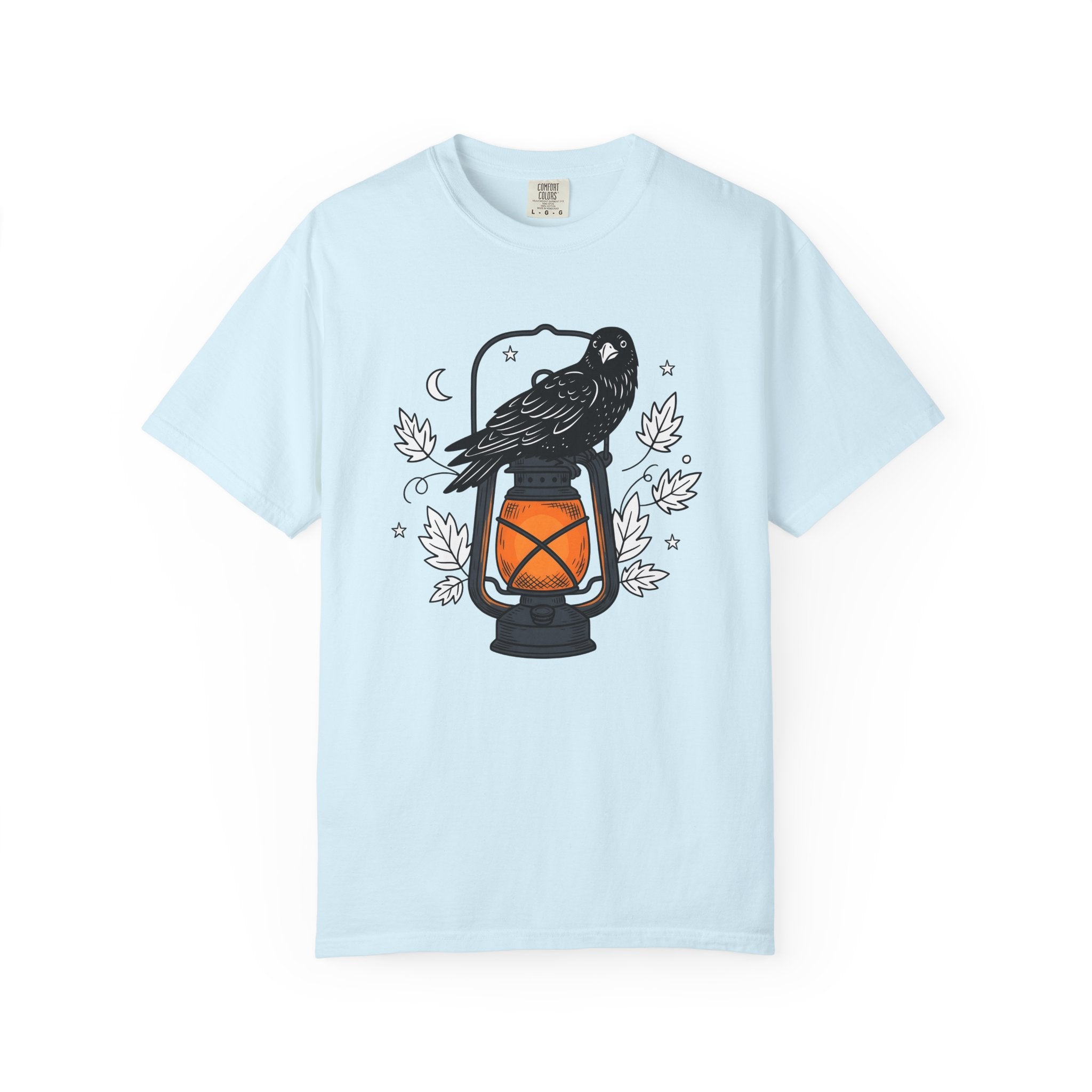 Blackbird Lantern Shirt Halloween Eerie Gift Women Flat Graphic Tee Lantern T-Shirt Spooky Fan Spooky Graphic Tshirt Rustic Fall Leaves