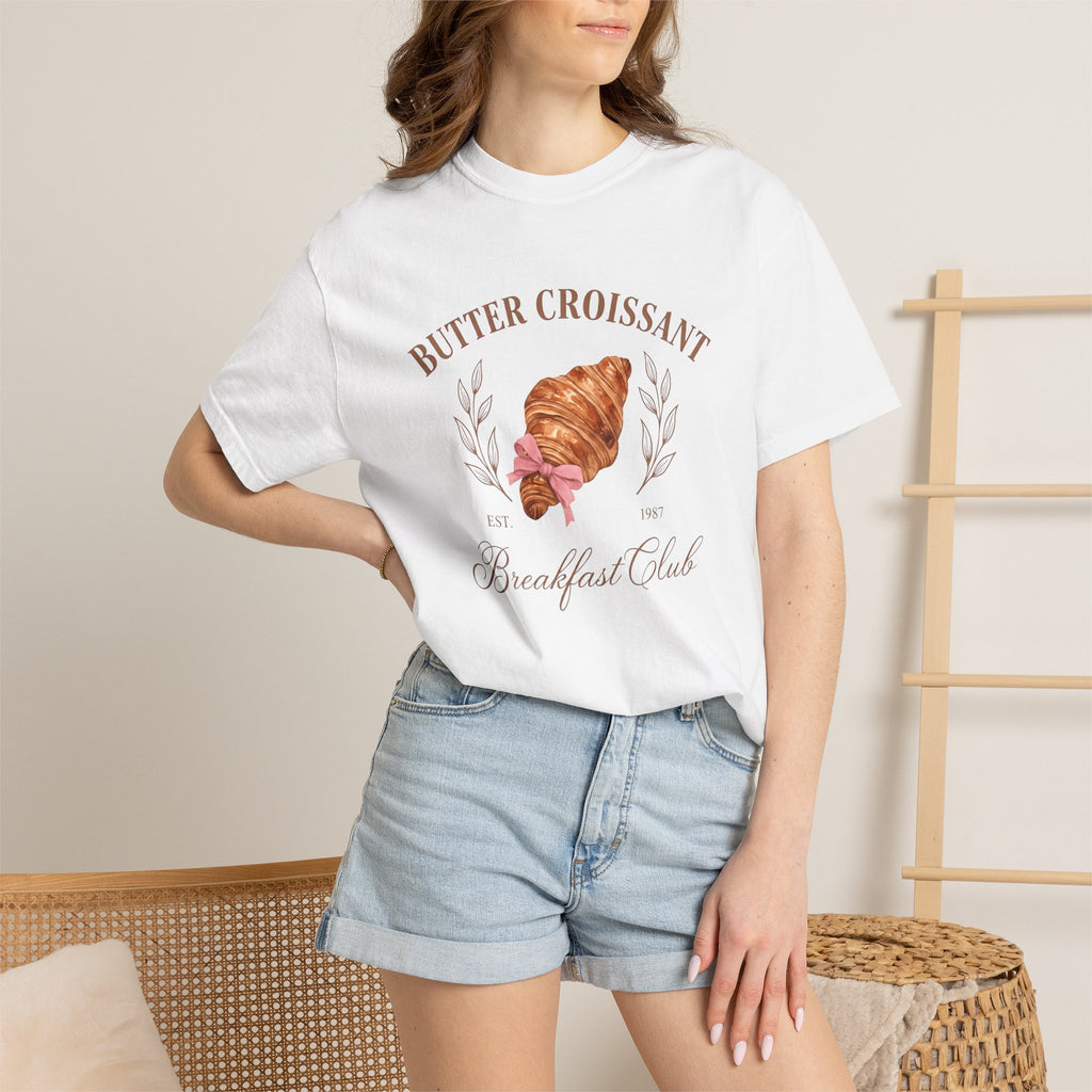 Flaky Croissant Shirt Desserts Pastry Gift Women Hand Painted Tee Croissant T-Shirt Dessert Fan Watercolor Tshirt Bakery Graphic Rustic Pink