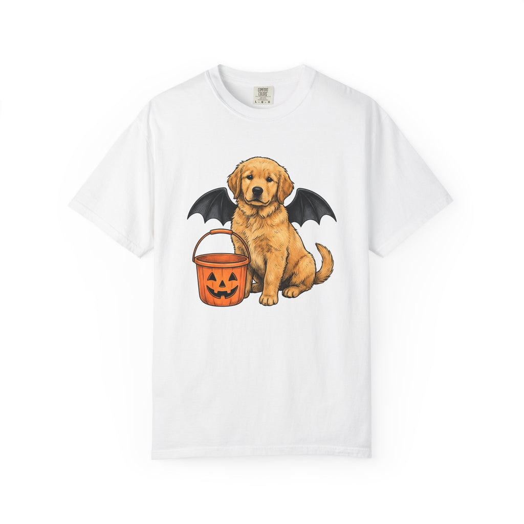 Golden Retriever Puppy Shirt Dog October Gift Women Cartoon Tee Puppy T-Shirt Dog Fan Pup Cartoon Tshirt Autumn Graphic Line Art Jack O