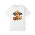 Golden Retriever Puppy Shirt Dog October Gift Women Cartoon Tee Puppy T-Shirt Dog Fan Pup Cartoon Tshirt Autumn Graphic Line Art Jack O