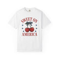 Cherry Pair Shirt America Fruit Gift Women Vintage Tee Cherries T-Shirt American Fan Vintage Tshirt Fruit Graphic Retro Patriotic Bow Tshirt