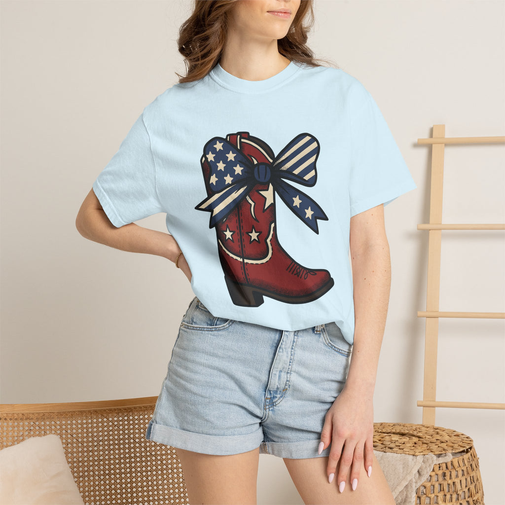 Western Boot Shirt America Cowboy Gift Women Rustic Tee Boot T-Shirt American Fan Cowboy Graphic Vintage Tshirt Old School Flag Ribbon