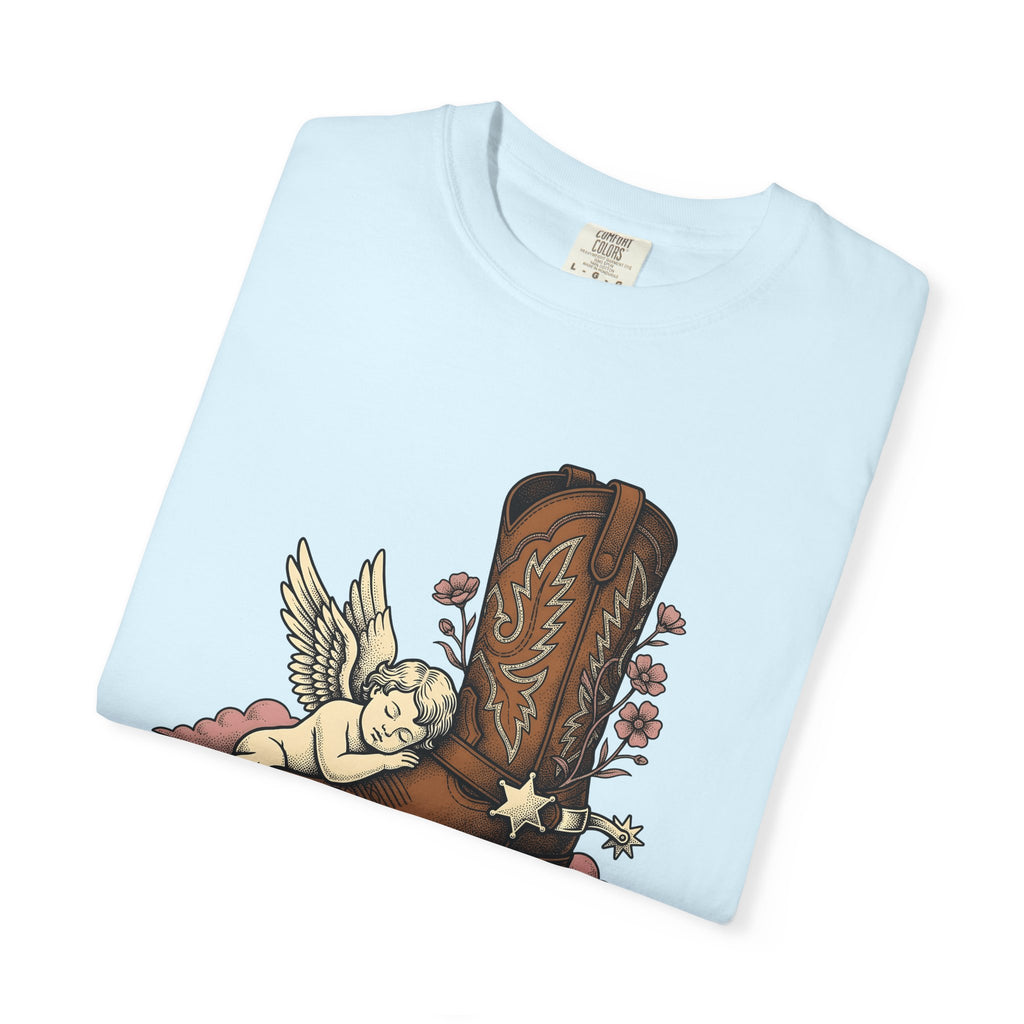 Cowboy Boot Cherub Shirt Valentine Western Gift Women Tattoo Style Tee Cherubim T-Shirt Cupid Fan Tattooed Tshirt Rodeo Graphic Vintage Pink