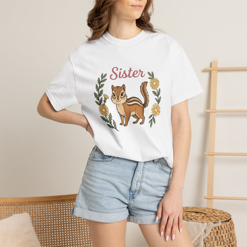 Chipmunk Art Shirt Animals & Flowers Household Gift Women Cartoon Tee Squirrel T-Shirt Wildlife Fan Animal Tshirt Home Graphic Doodle